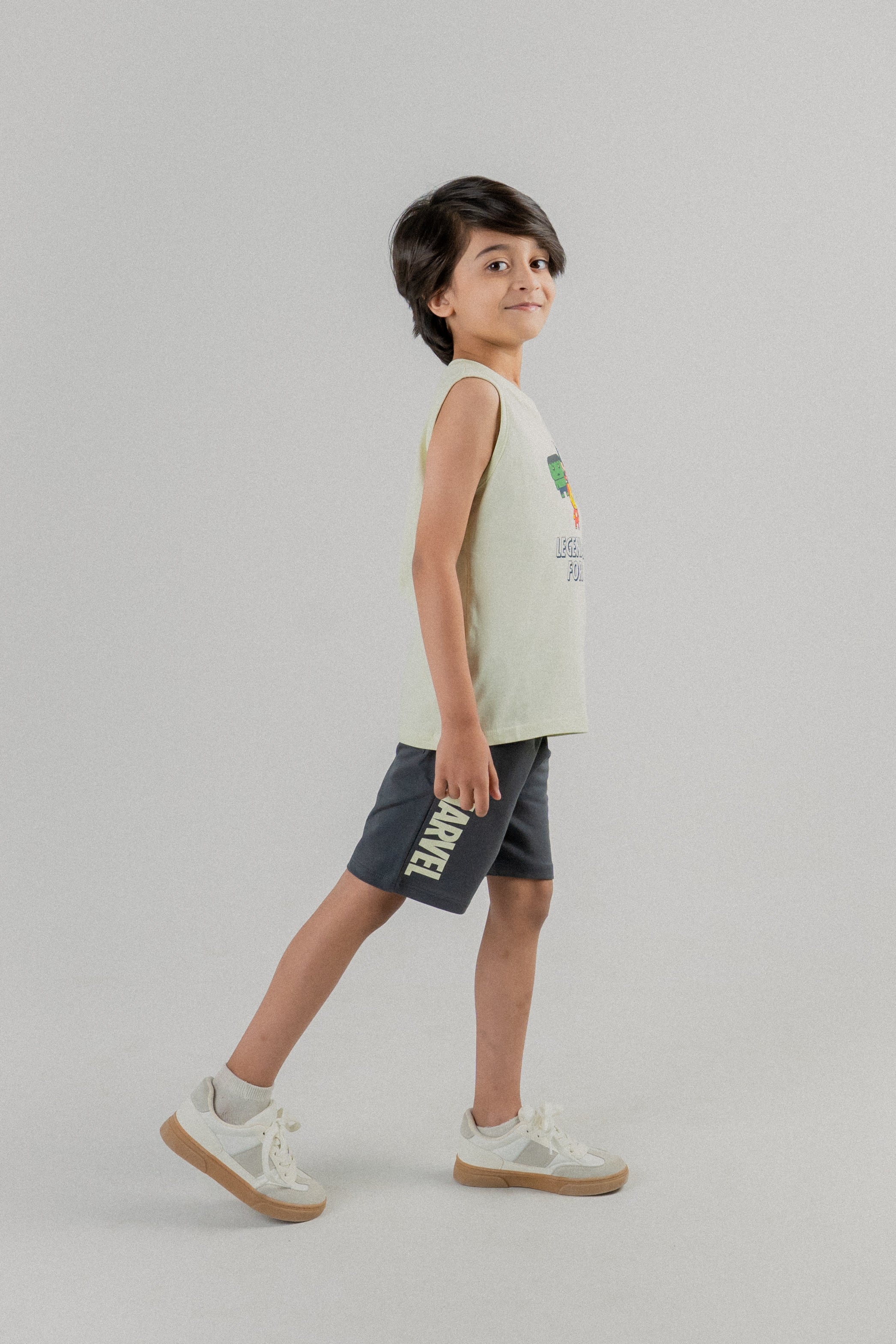 Little Kids Sleeveless Vest CO-ORD Set- Sylvan Green