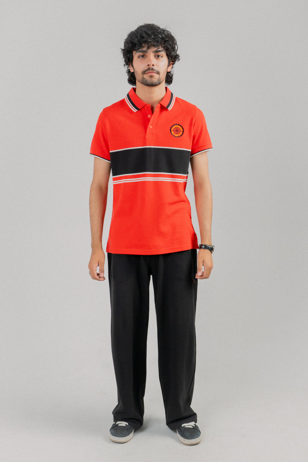 Men Dyed Yarn Polo Shirt - Red/Black