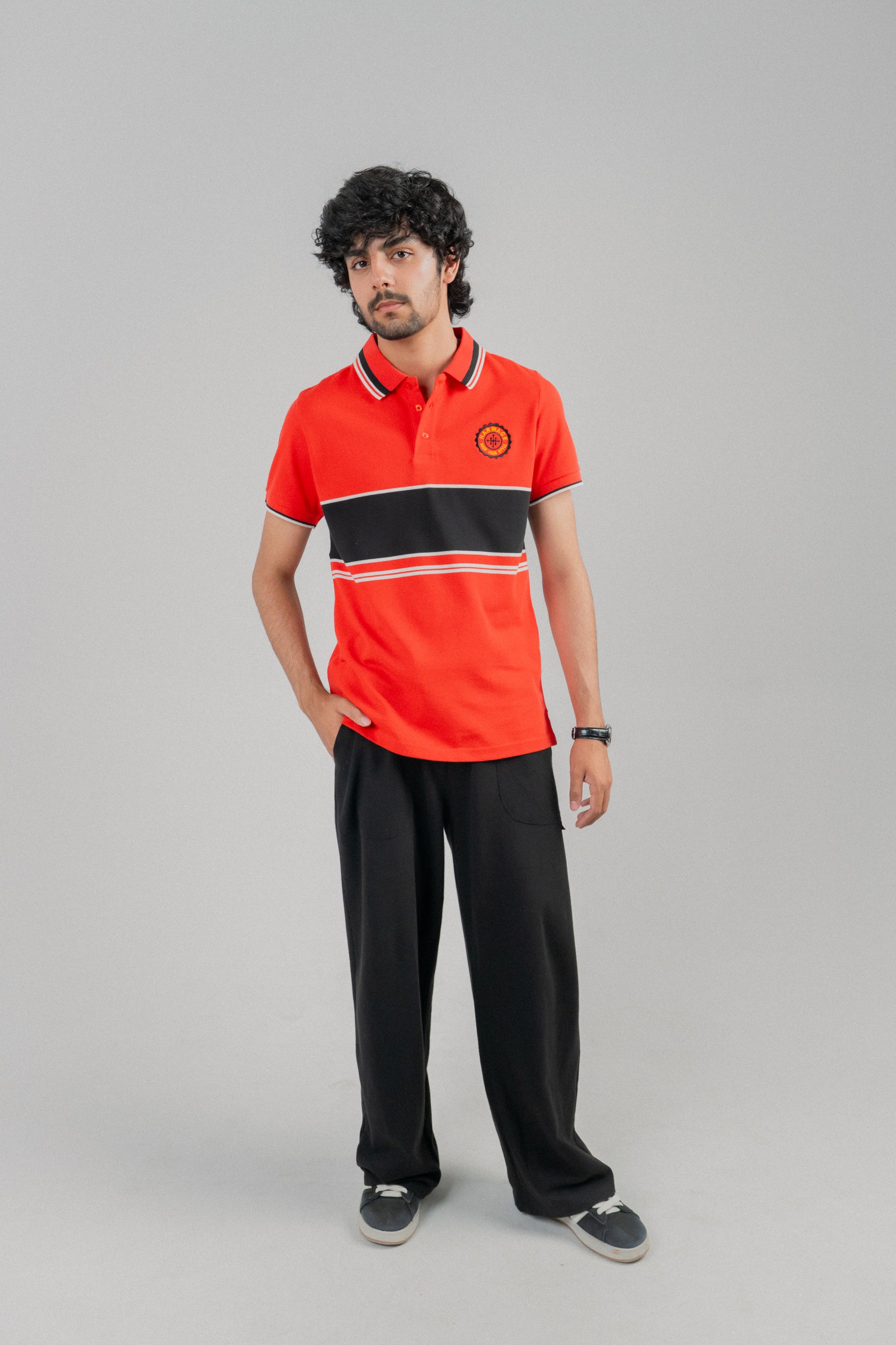 Men Dyed Yarn Polo Shirt - Red/Black