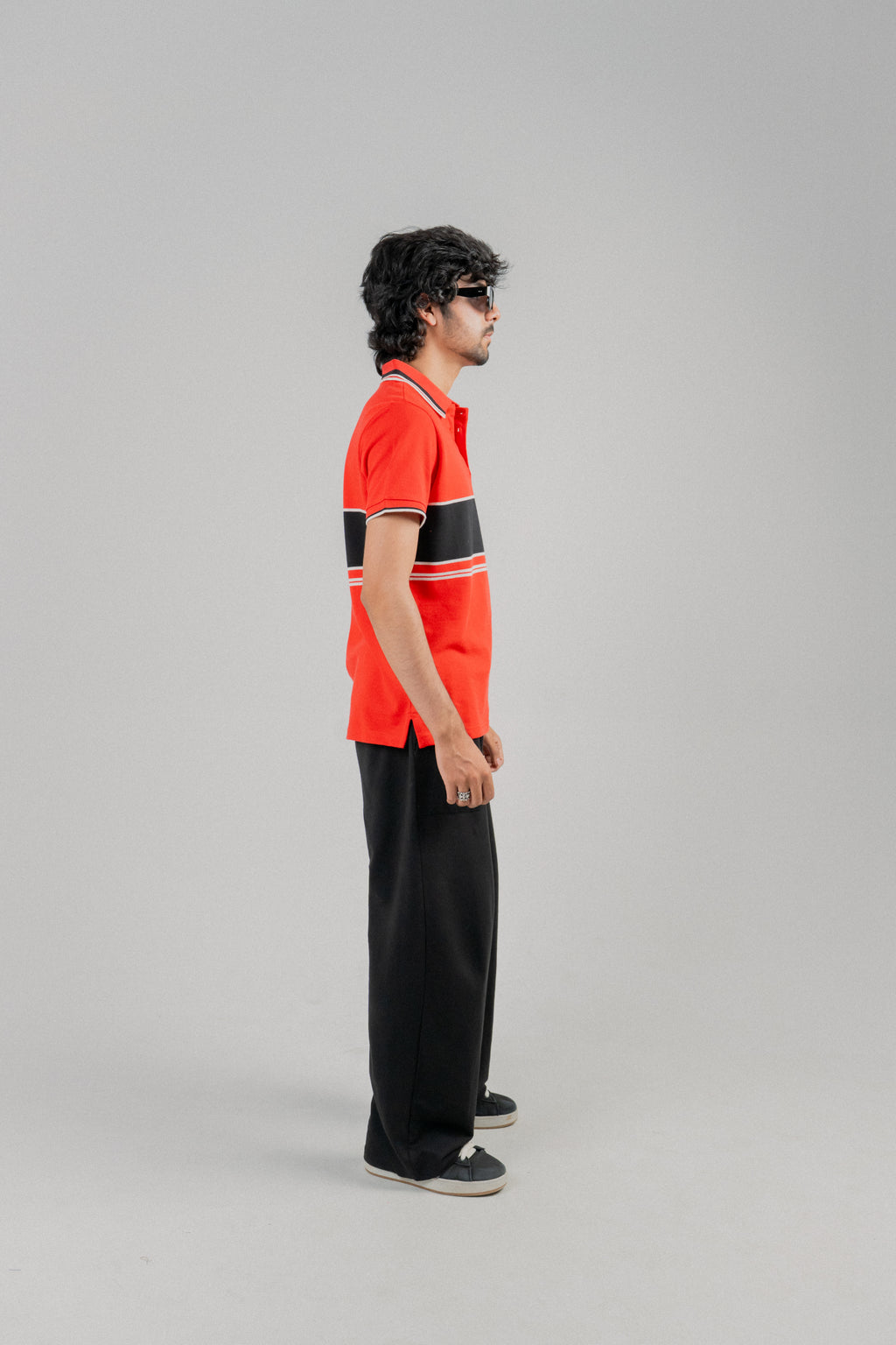 Men Dyed Yarn Polo Shirt - Red/Black