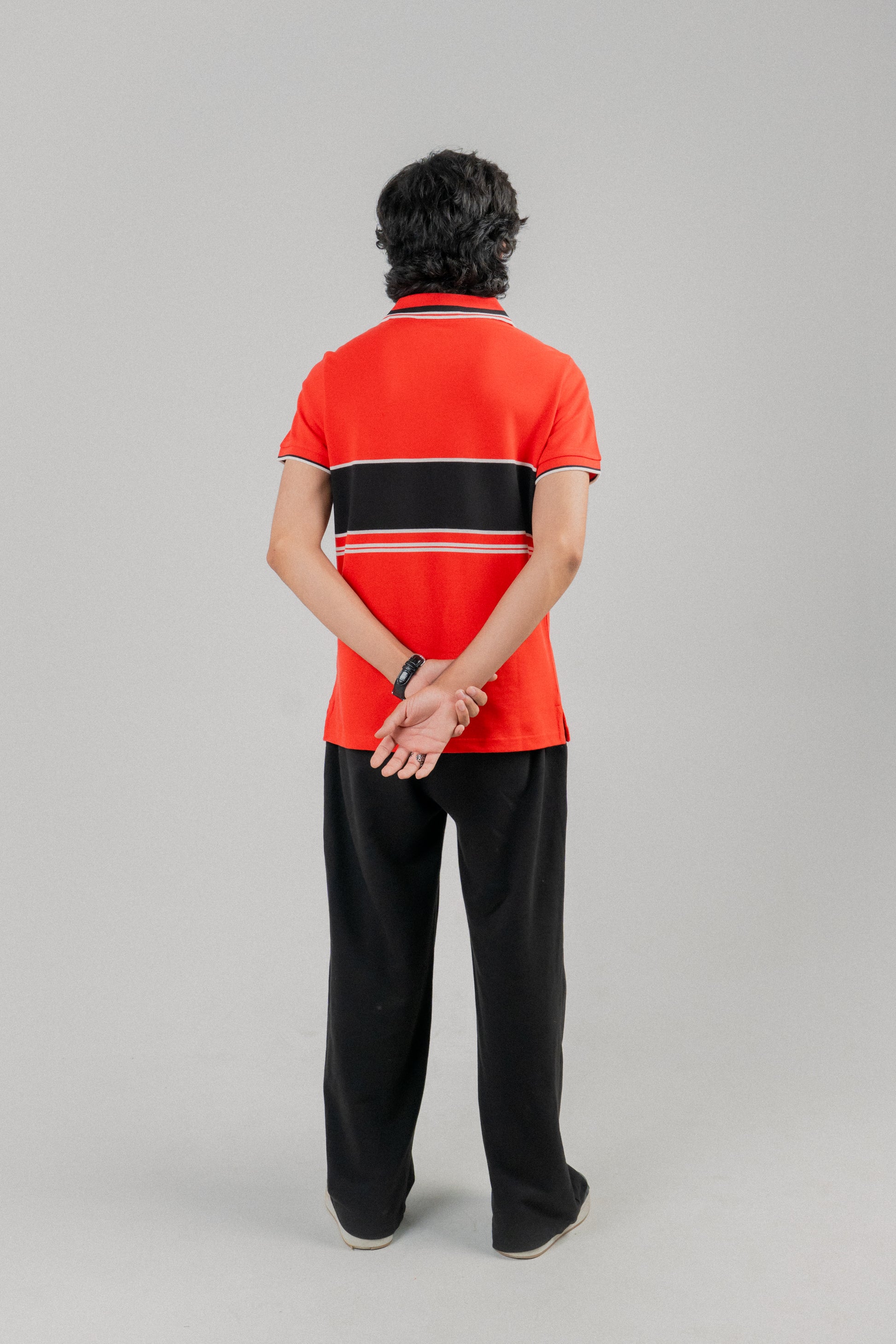 Men Dyed Yarn Polo Shirt - Red/Black