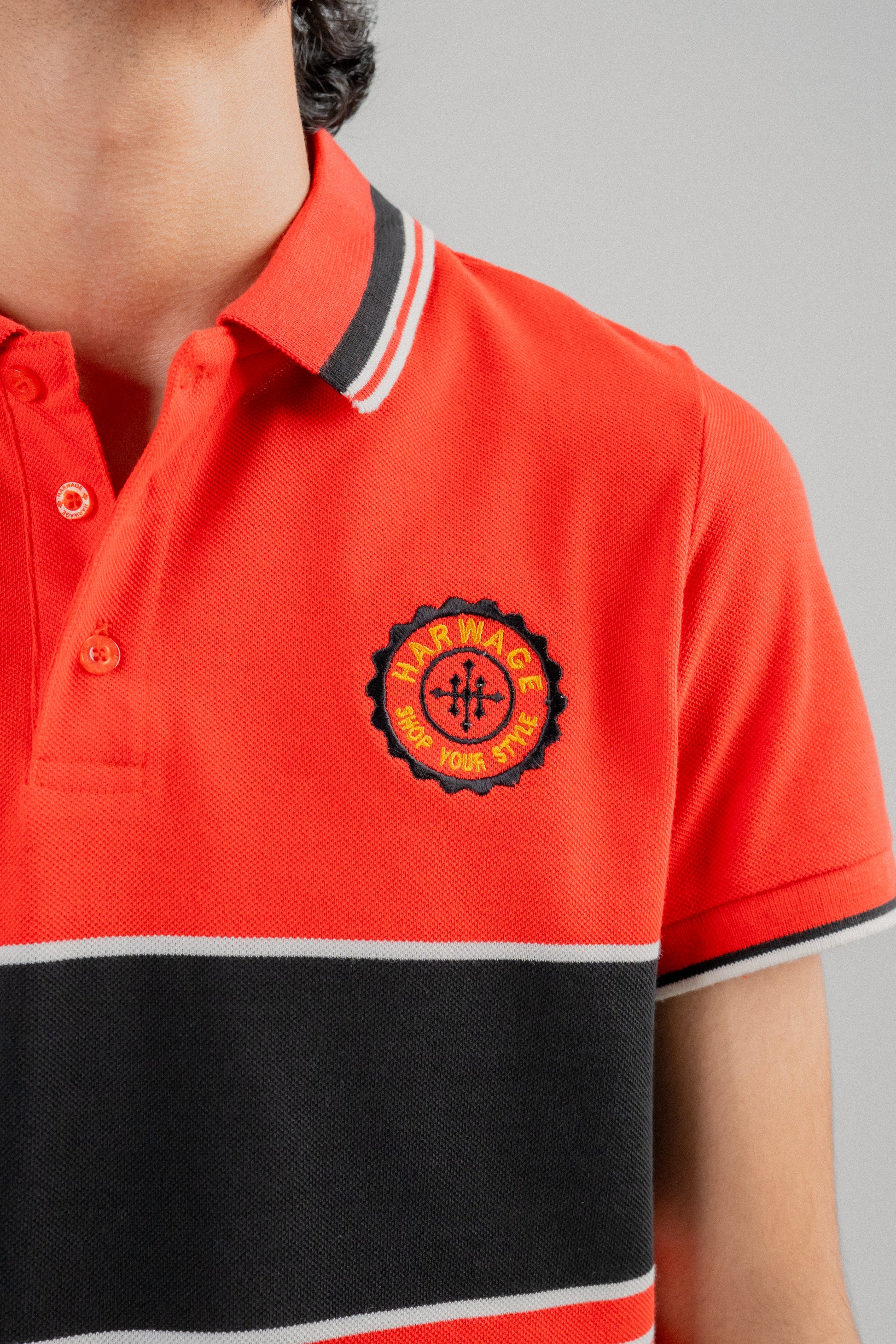 Men Dyed Yarn Polo Shirt - Red/Black