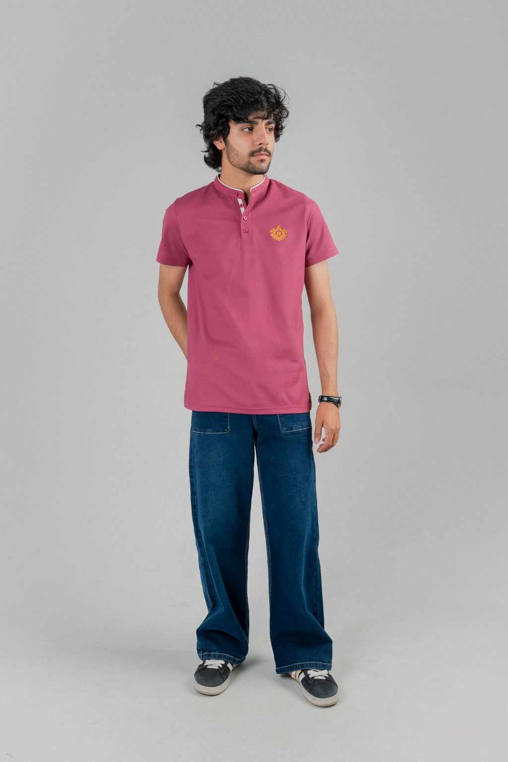 Men Ban Neck Polo Shirt - Hawthorn Rose