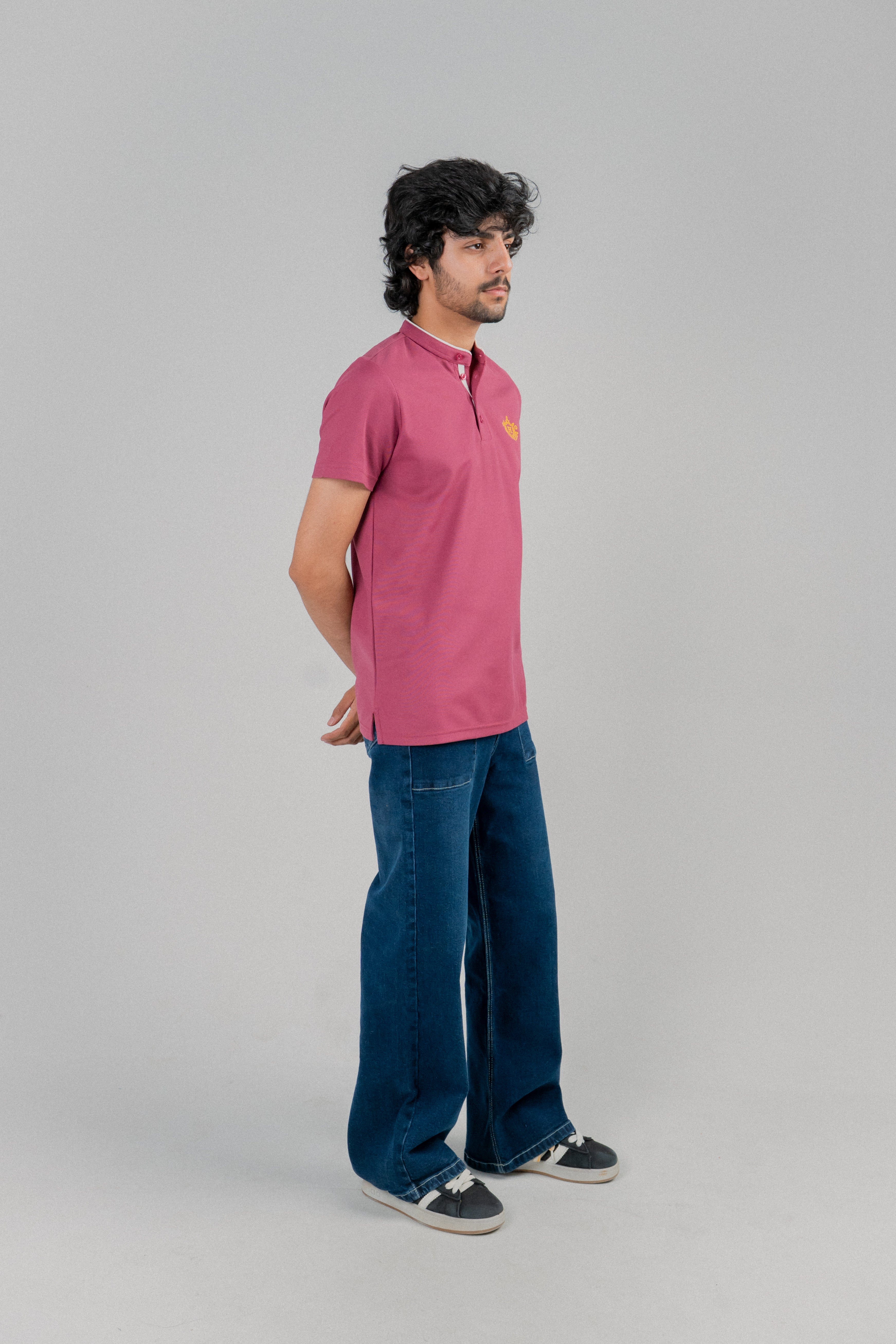 Men Ban Neck Polo Shirt - Hawthorn Rose