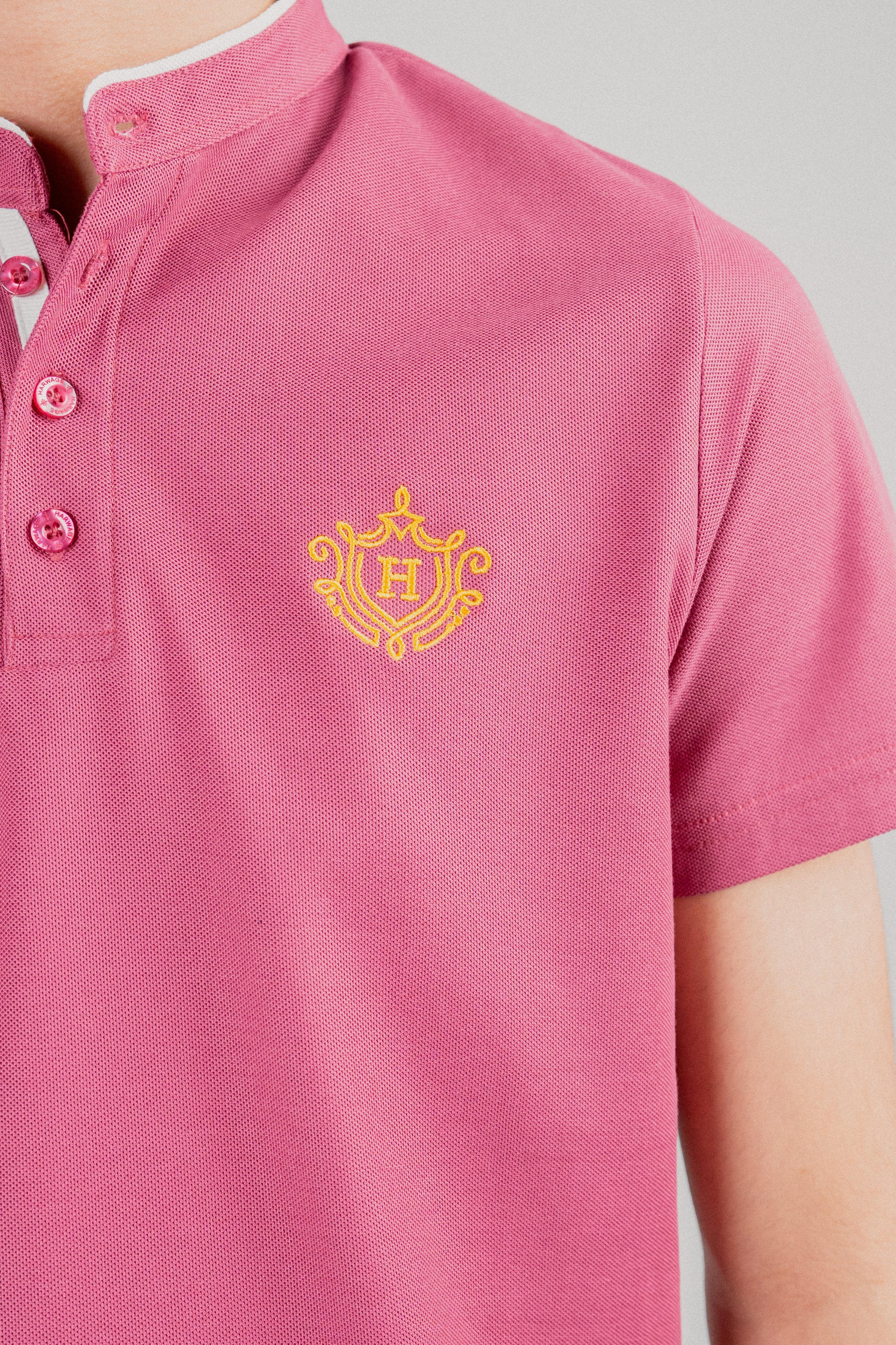 Men Ban Neck Polo Shirt - Hawthorn Rose