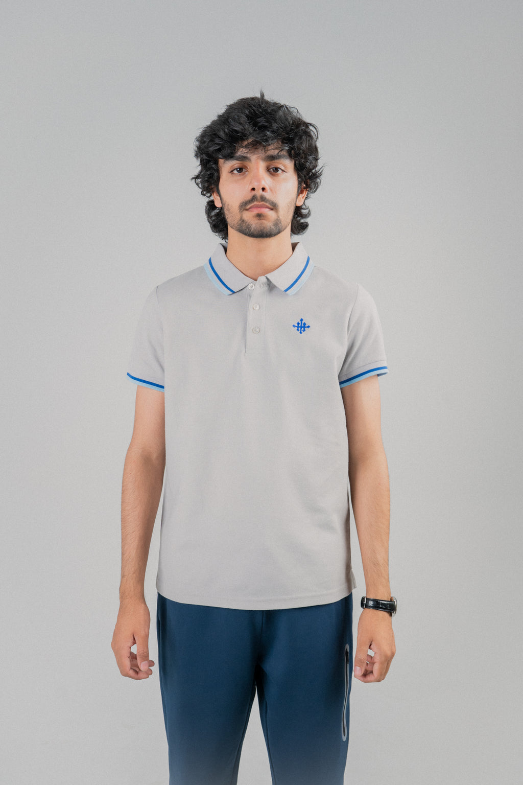 Men Contrast Tipping Polo Shirt - Grey