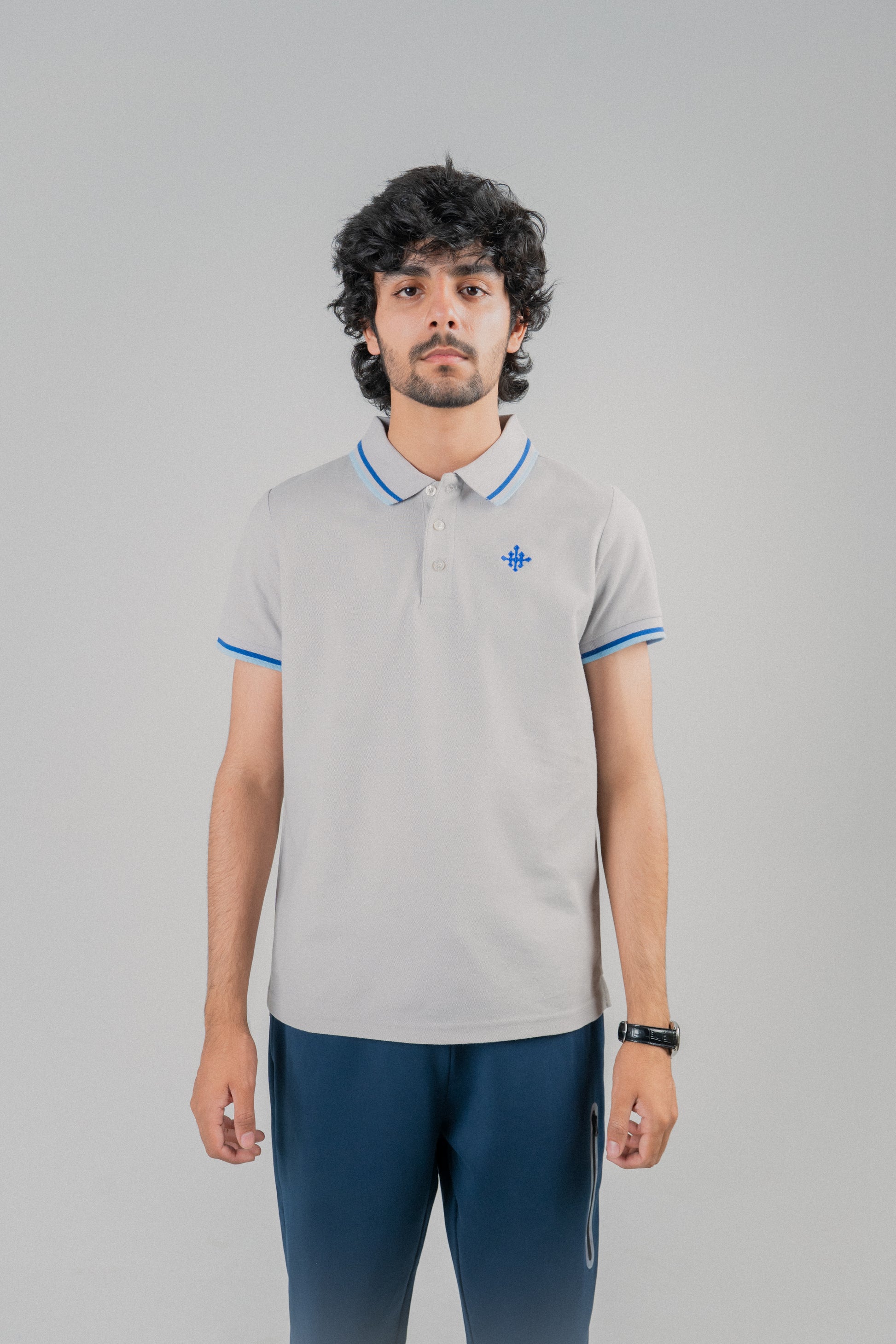 Men Contrast Tipping Polo Shirt - Grey