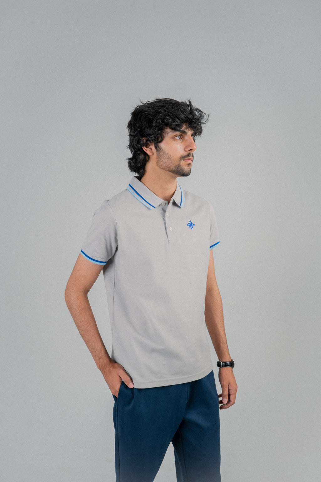 Men Contrast Tipping Polo Shirt - Grey