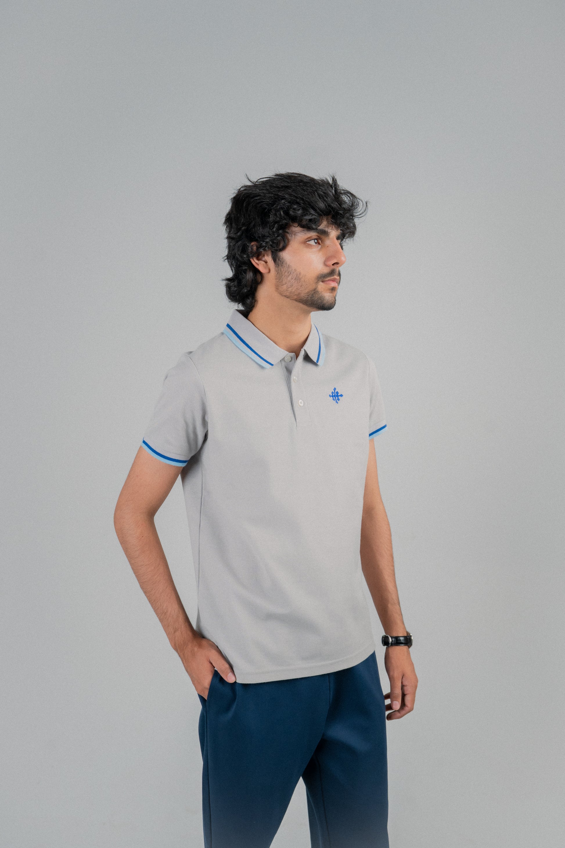 Men Contrast Tipping Polo Shirt - Grey