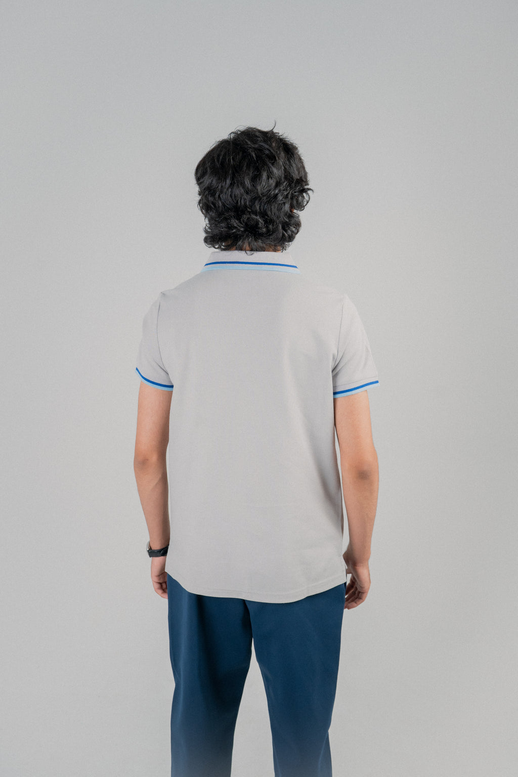 Men Contrast Tipping Polo Shirt - Grey