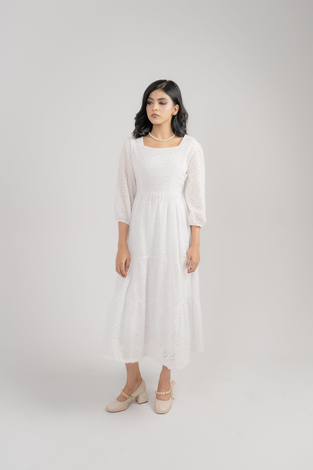 Women's Broderie Anglaise Maxi Dress – White
