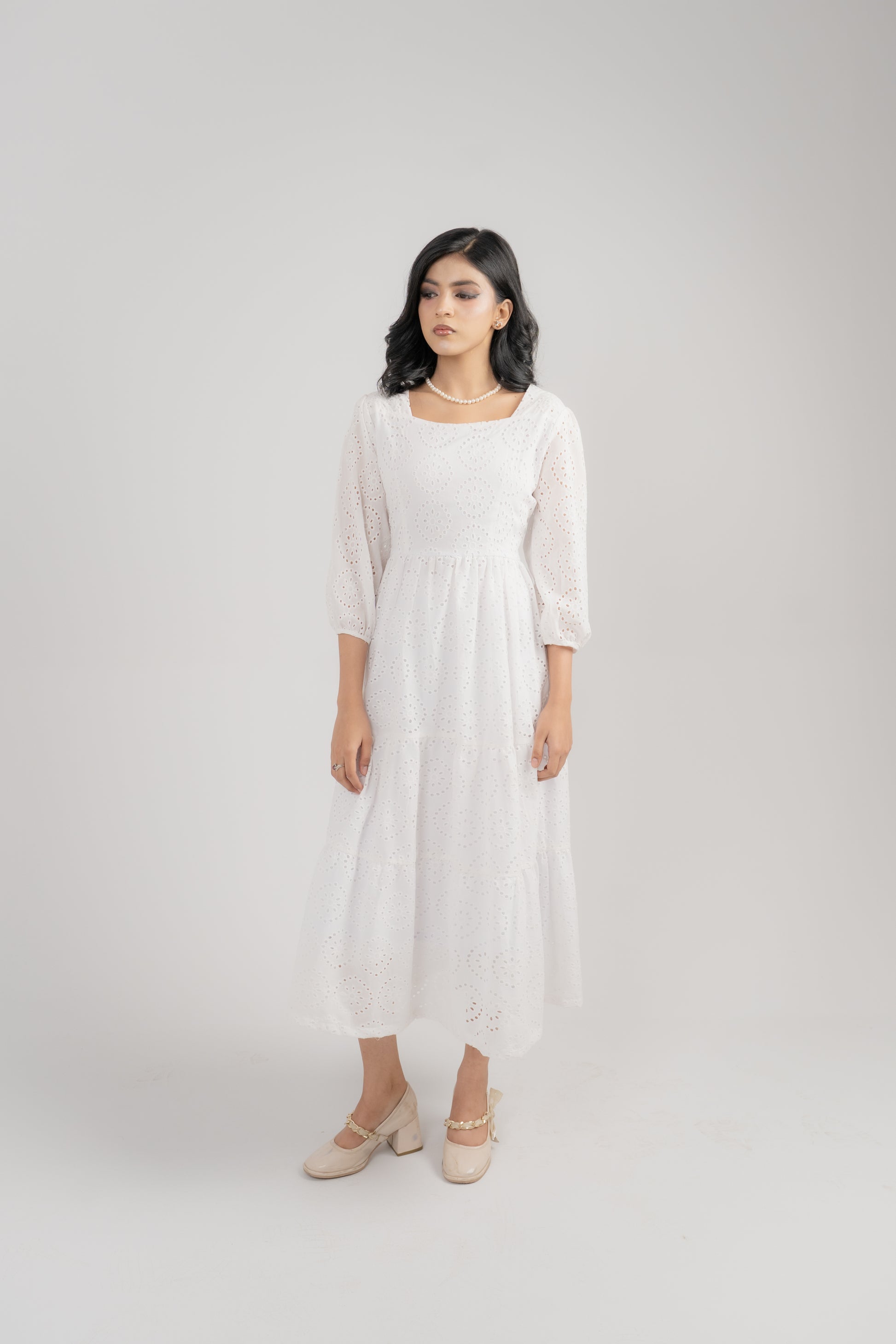 Women's Broderie Anglaise Maxi Dress – White