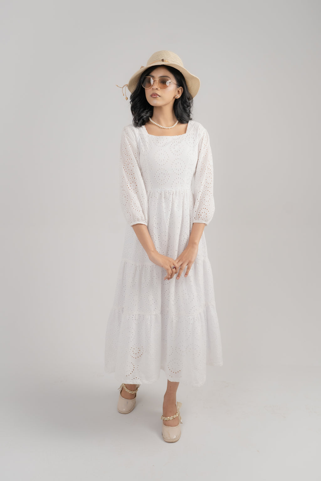 Women's Broderie Anglaise Maxi Dress – White