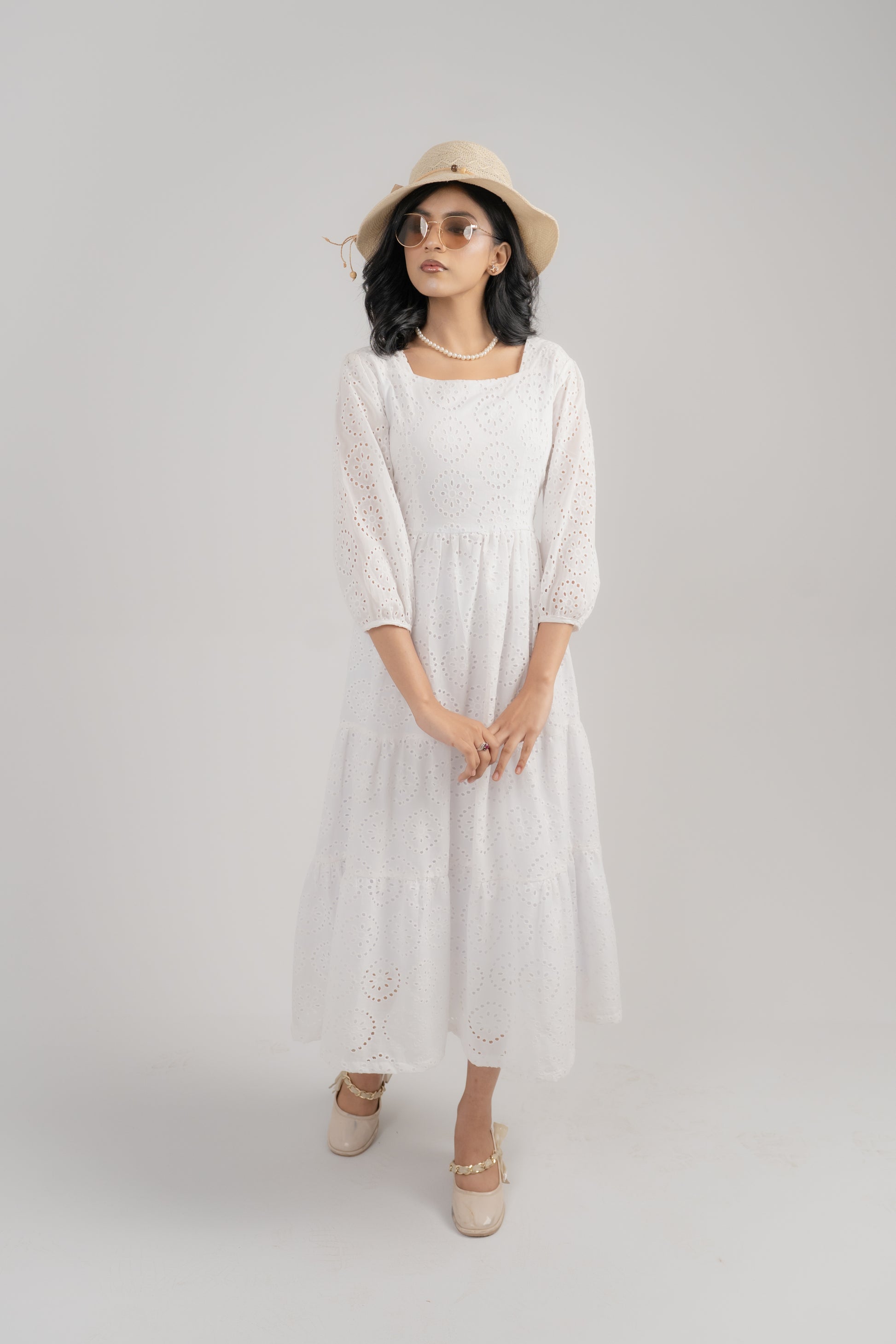 Women's Broderie Anglaise Maxi Dress – White