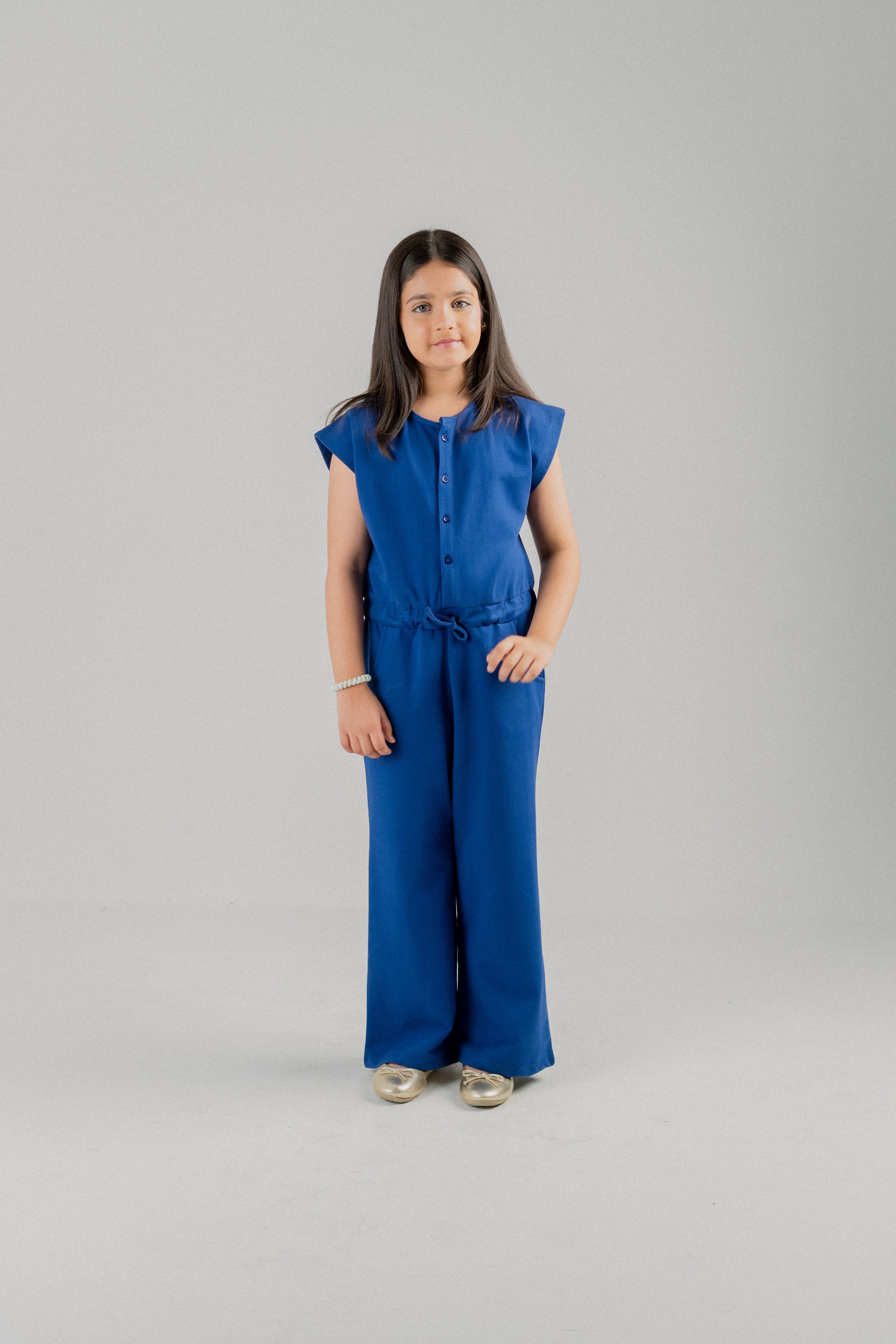 Girls Sleeveless Drawstring Jumpsuit – Royal Blue