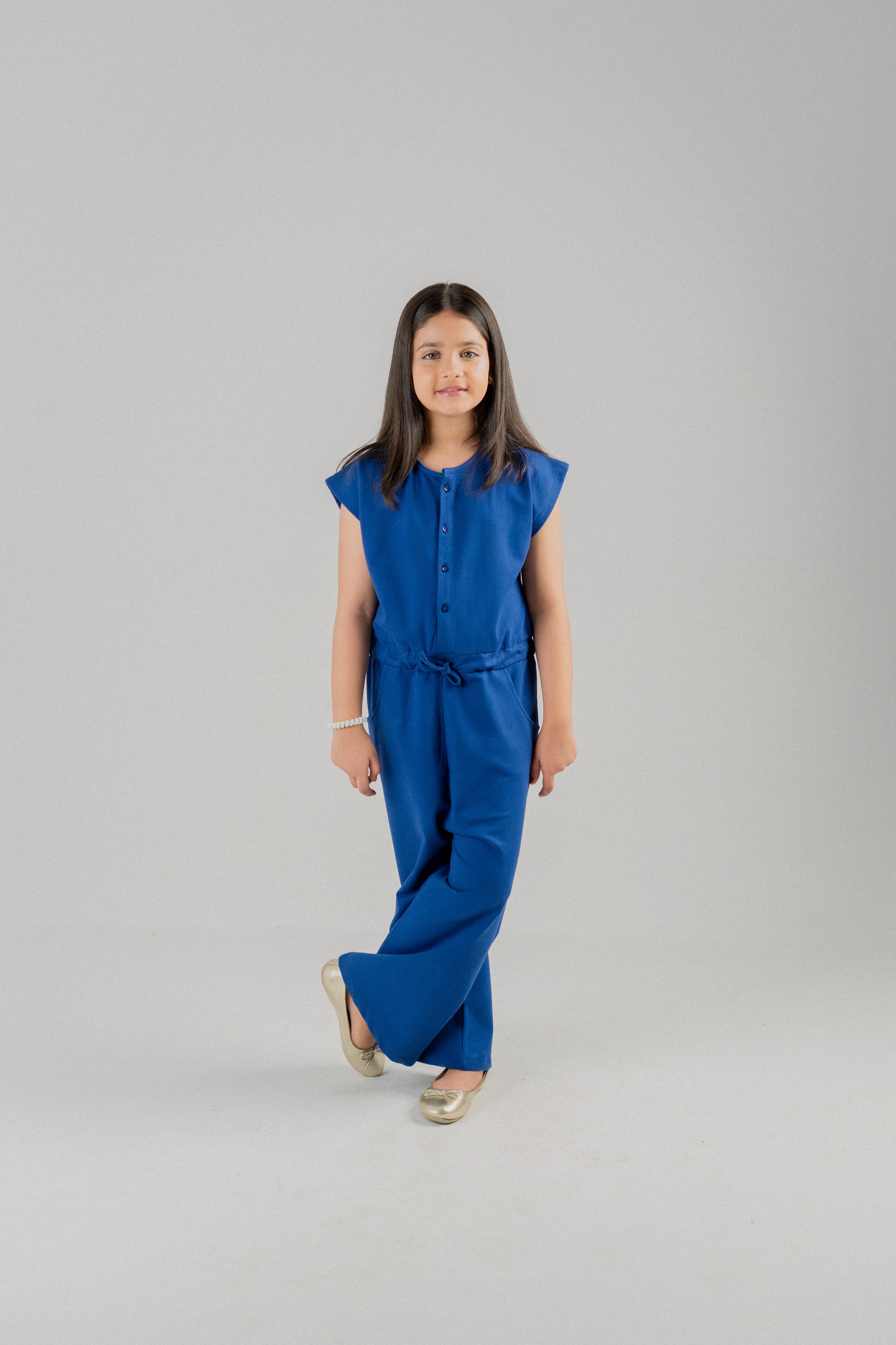 Girls Sleeveless Drawstring Jumpsuit – Royal Blue