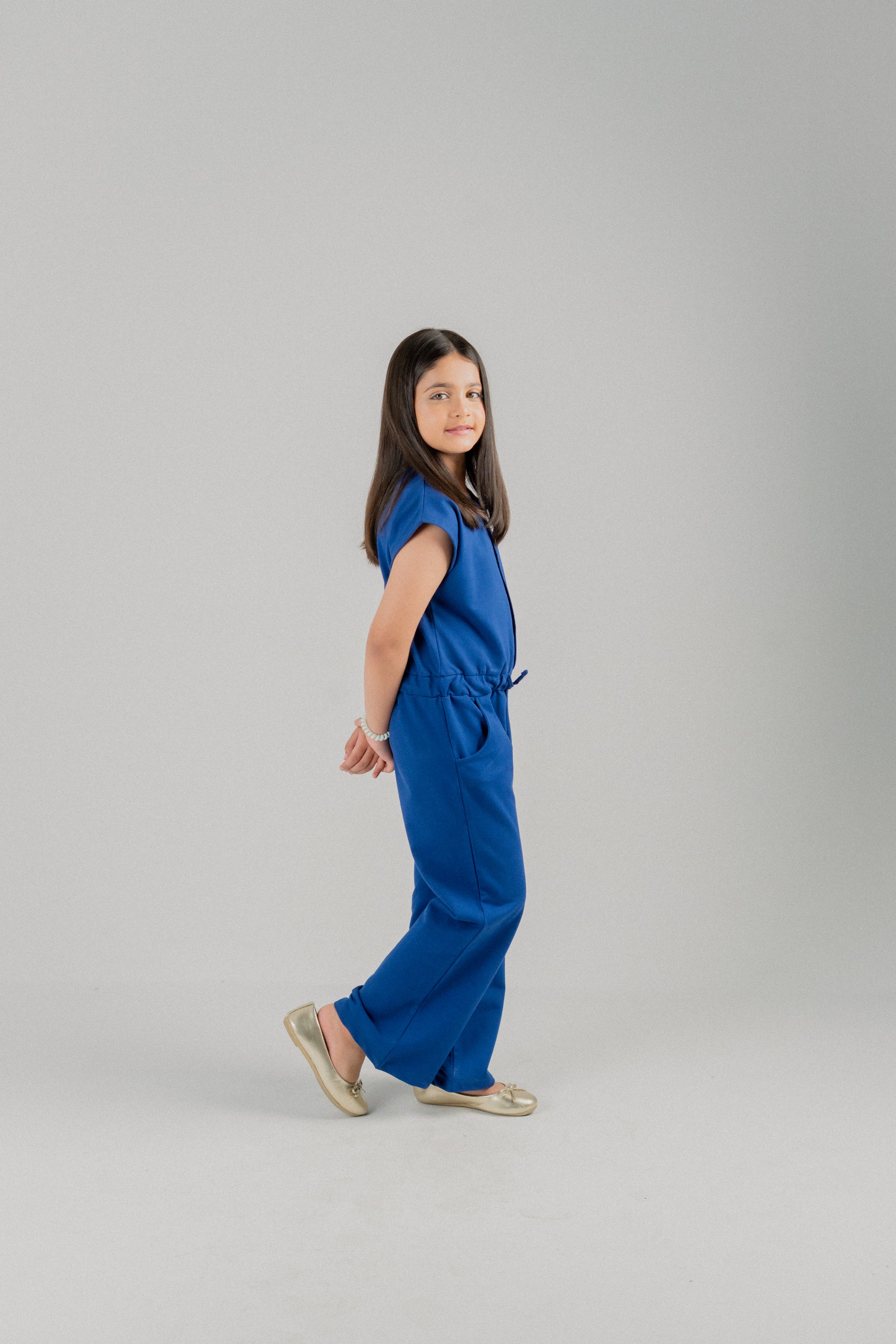 Girls Sleeveless Drawstring Jumpsuit – Royal Blue