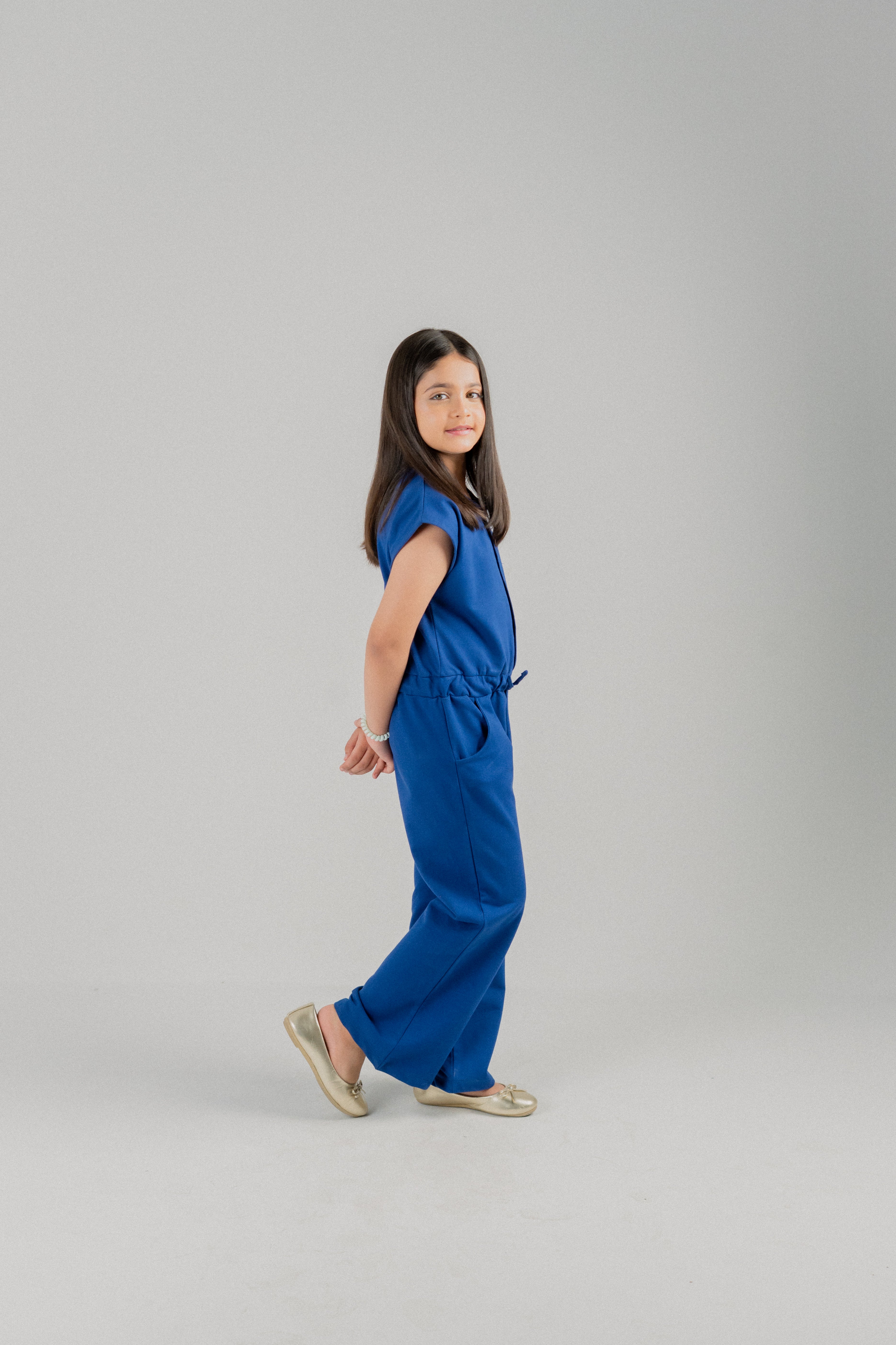 Girls Sleeveless Drawstring Jumpsuit – Royal Blue