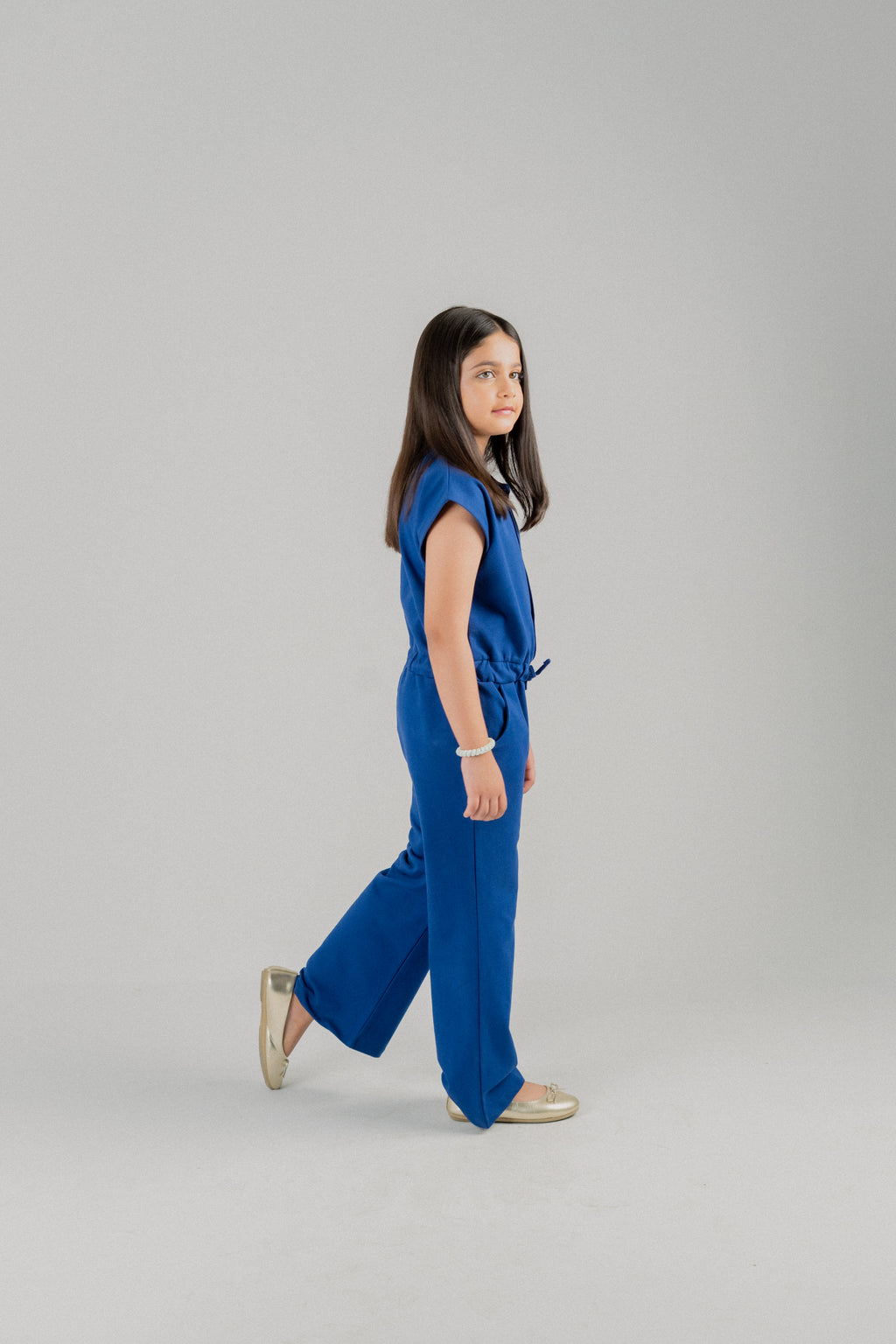 Girls Sleeveless Drawstring Jumpsuit – Royal Blue