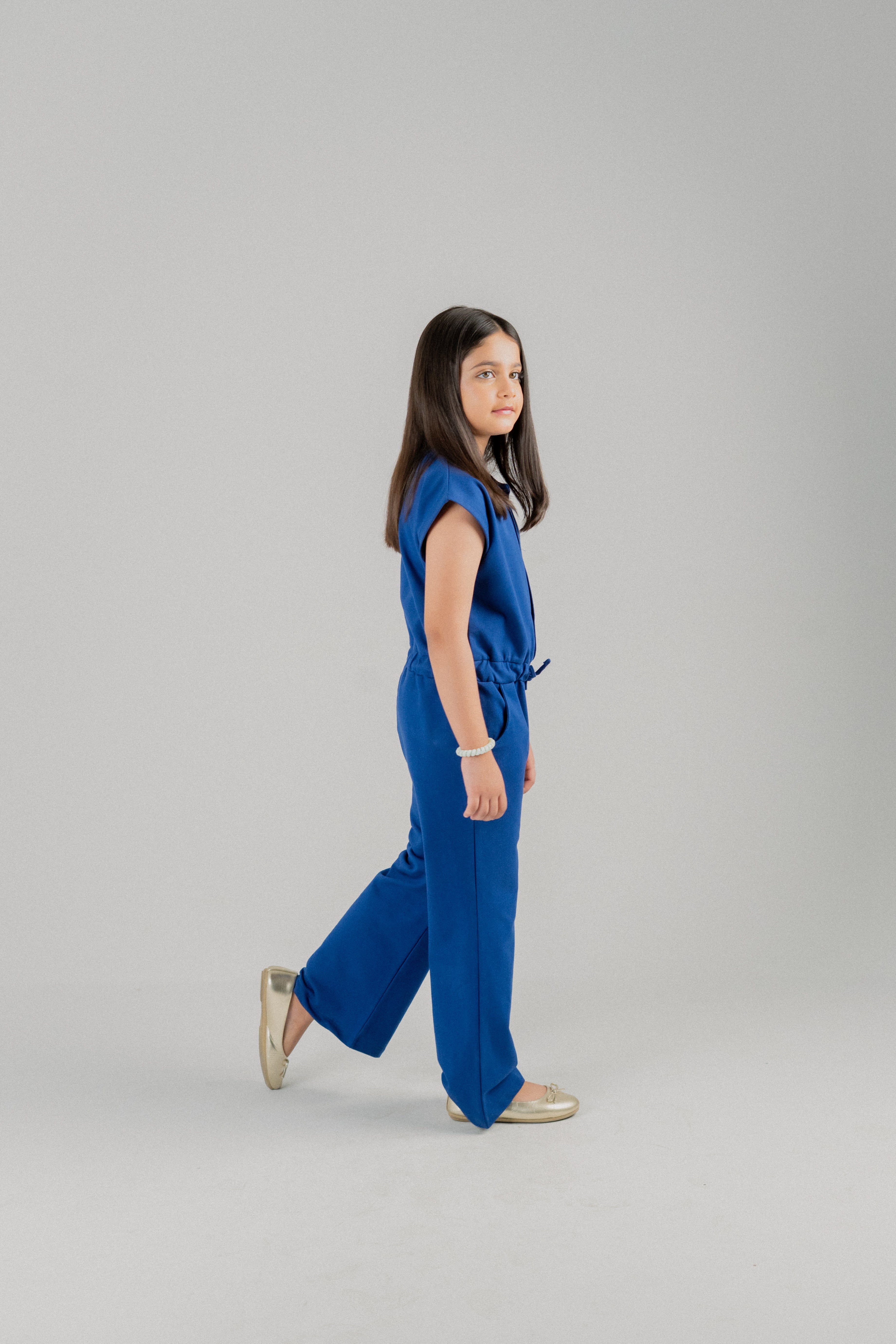 Girls Sleeveless Drawstring Jumpsuit – Royal Blue
