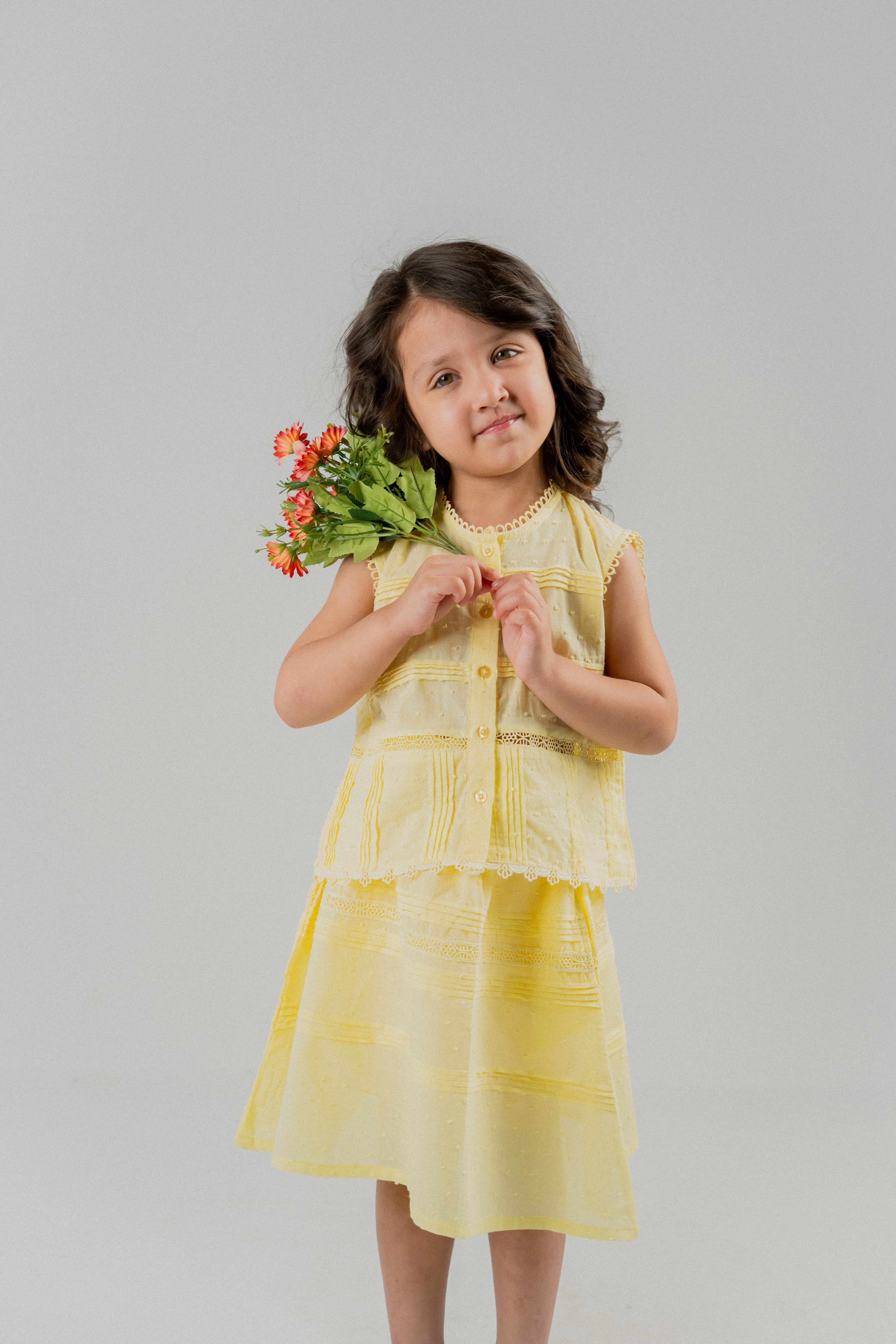 Little Girls Cotton Shirt – Pastel Yellow