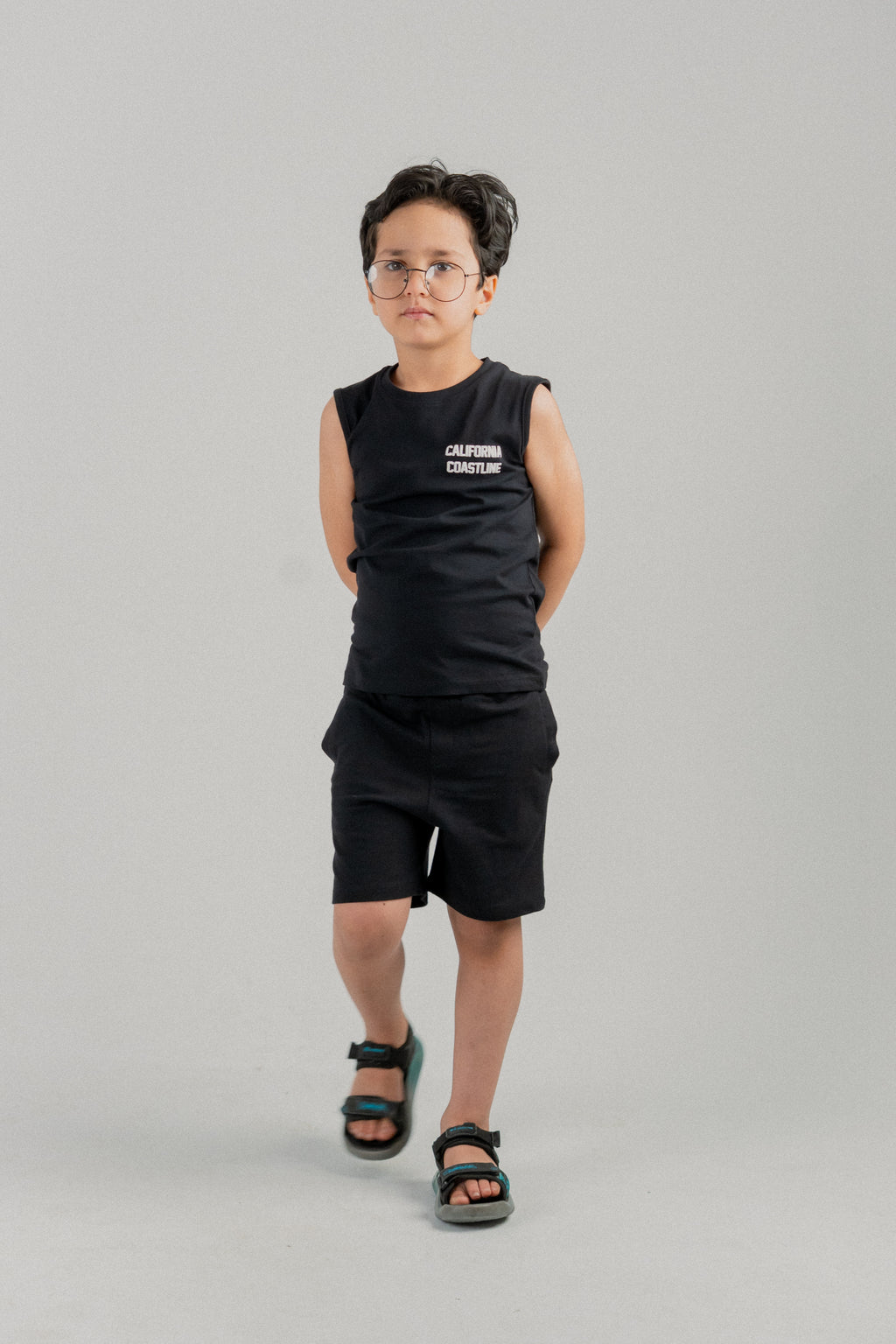 Little Kids Sleeveless Vest CO-ORD Set- Jet Black