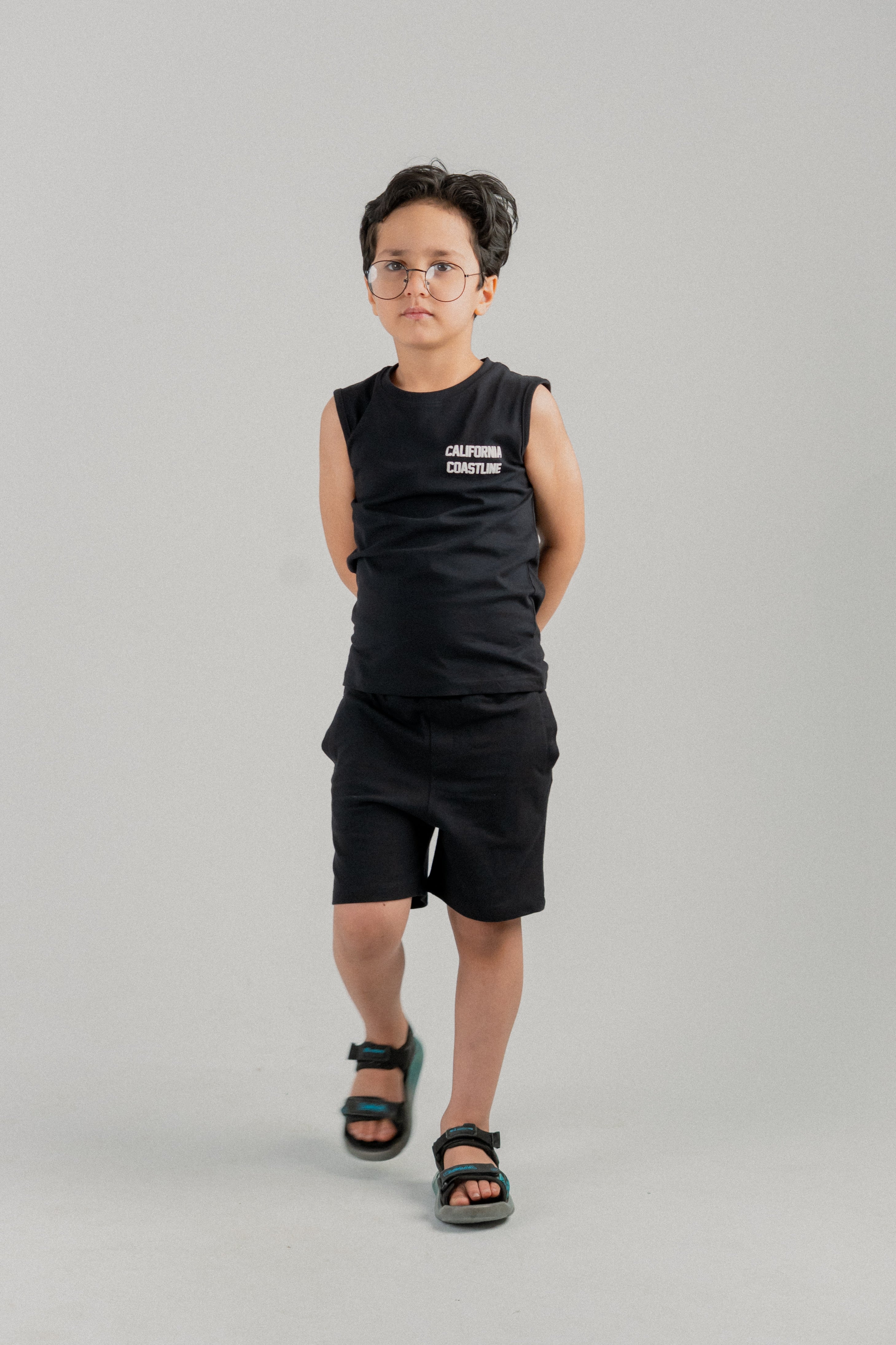 Little Kids Sleeveless Vest CO-ORD Set- Jet Black