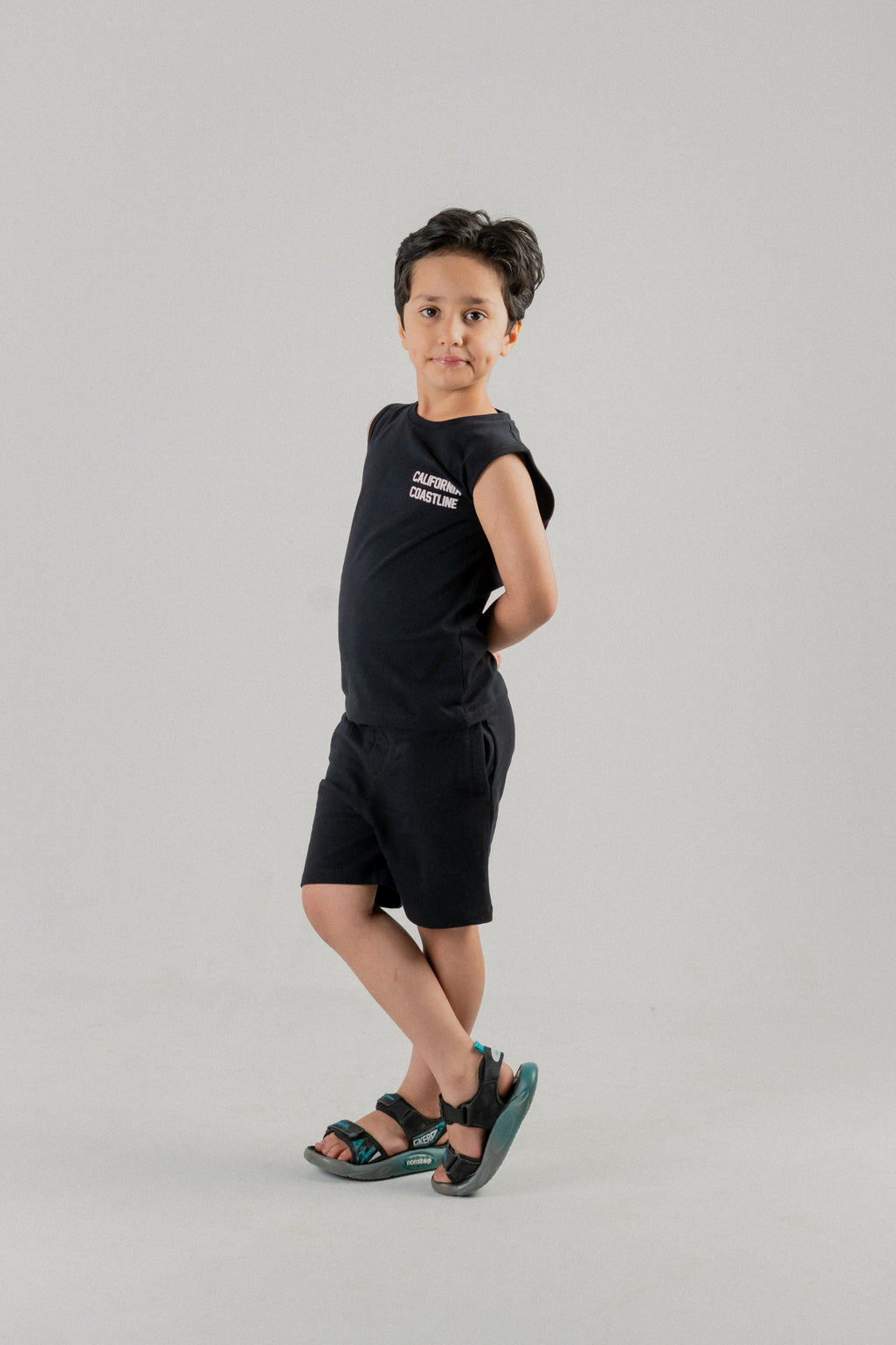 Little Kids Sleeveless Vest CO-ORD Set- Jet Black