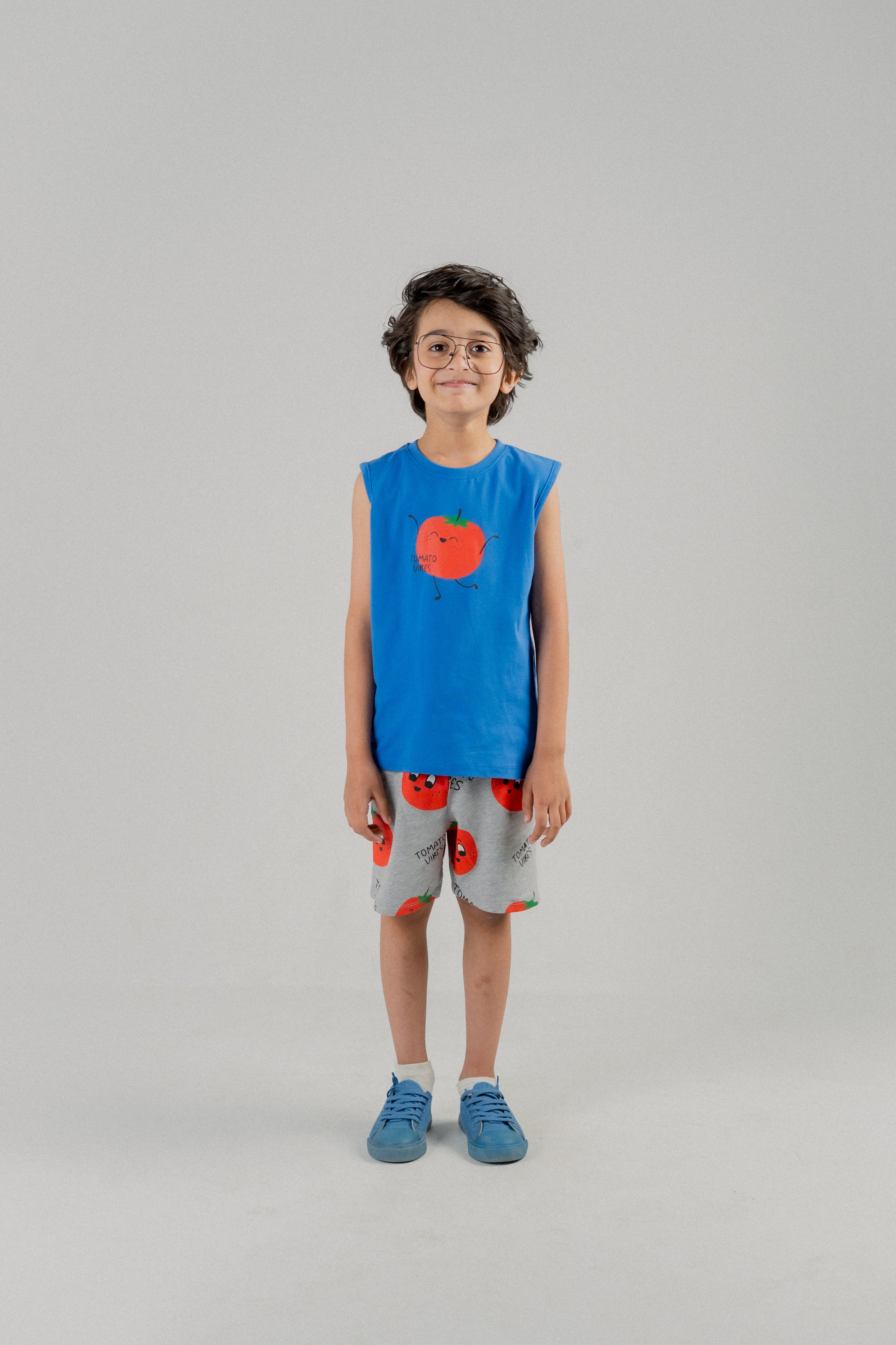 Boys Tomato Print Sleeveless Co-ord Set – Blue