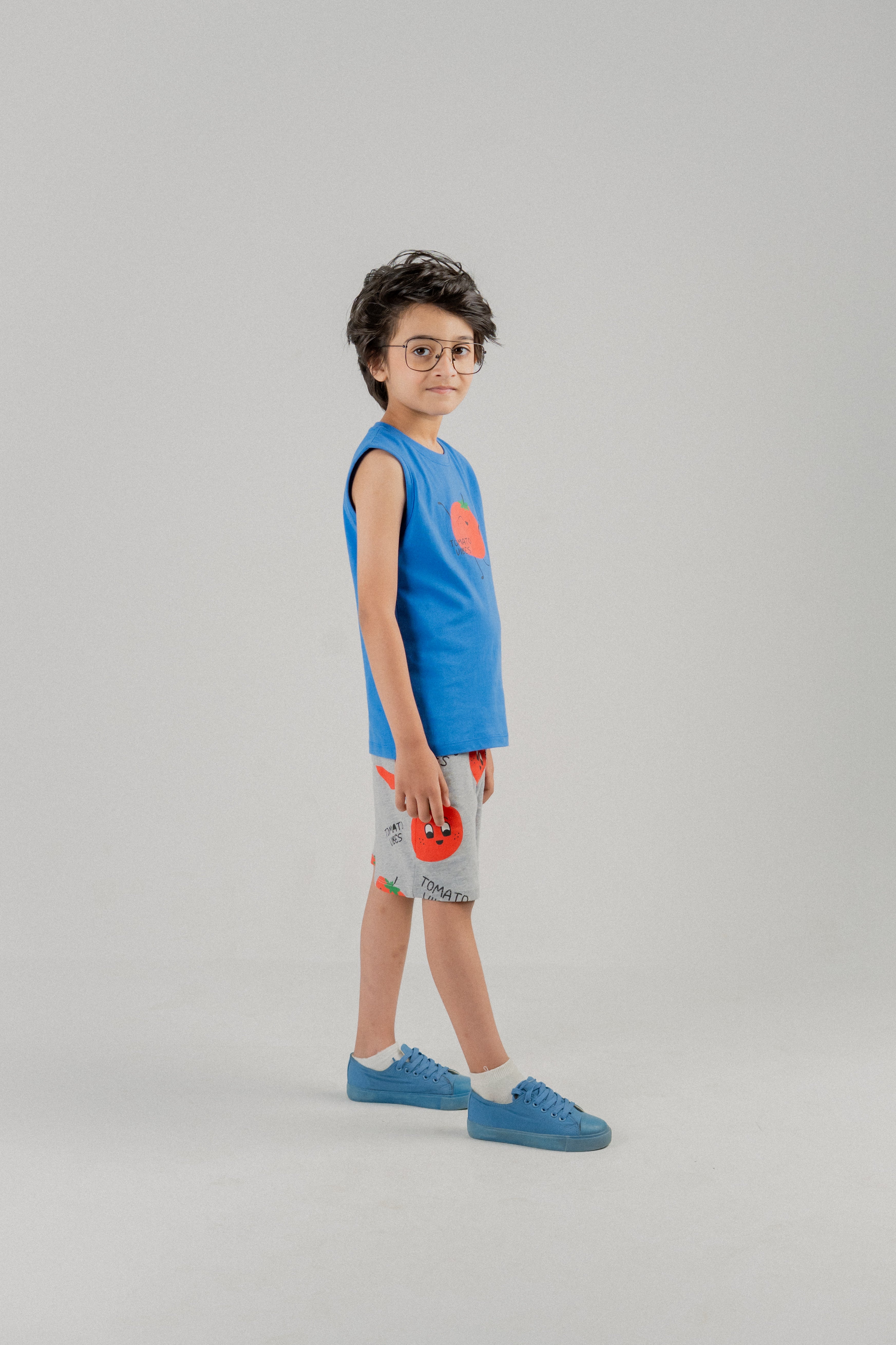 Boys Tomato Print Sleeveless Co-ord Set – Blue