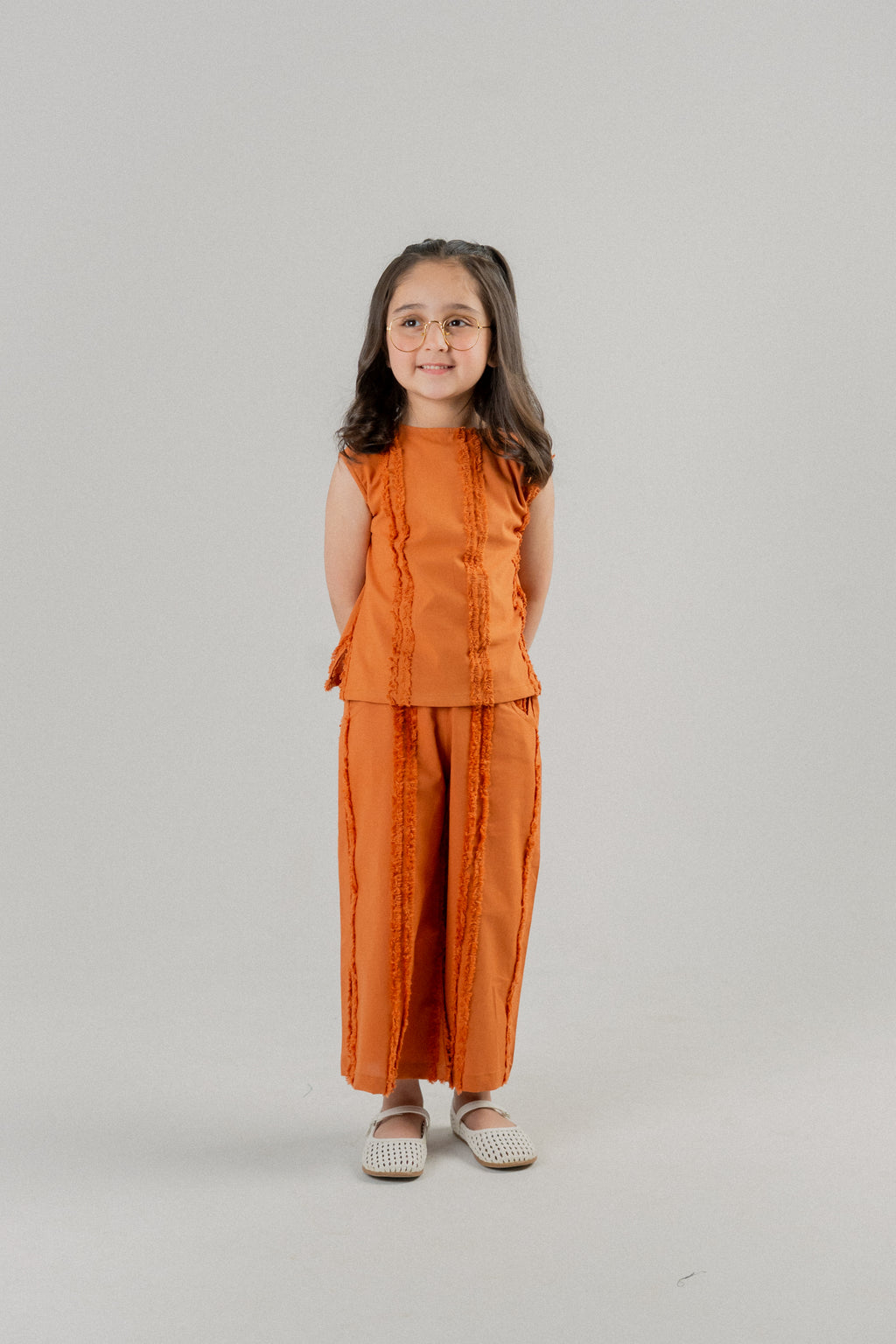 Girls Fringe Trim Co-ord Set – Orange