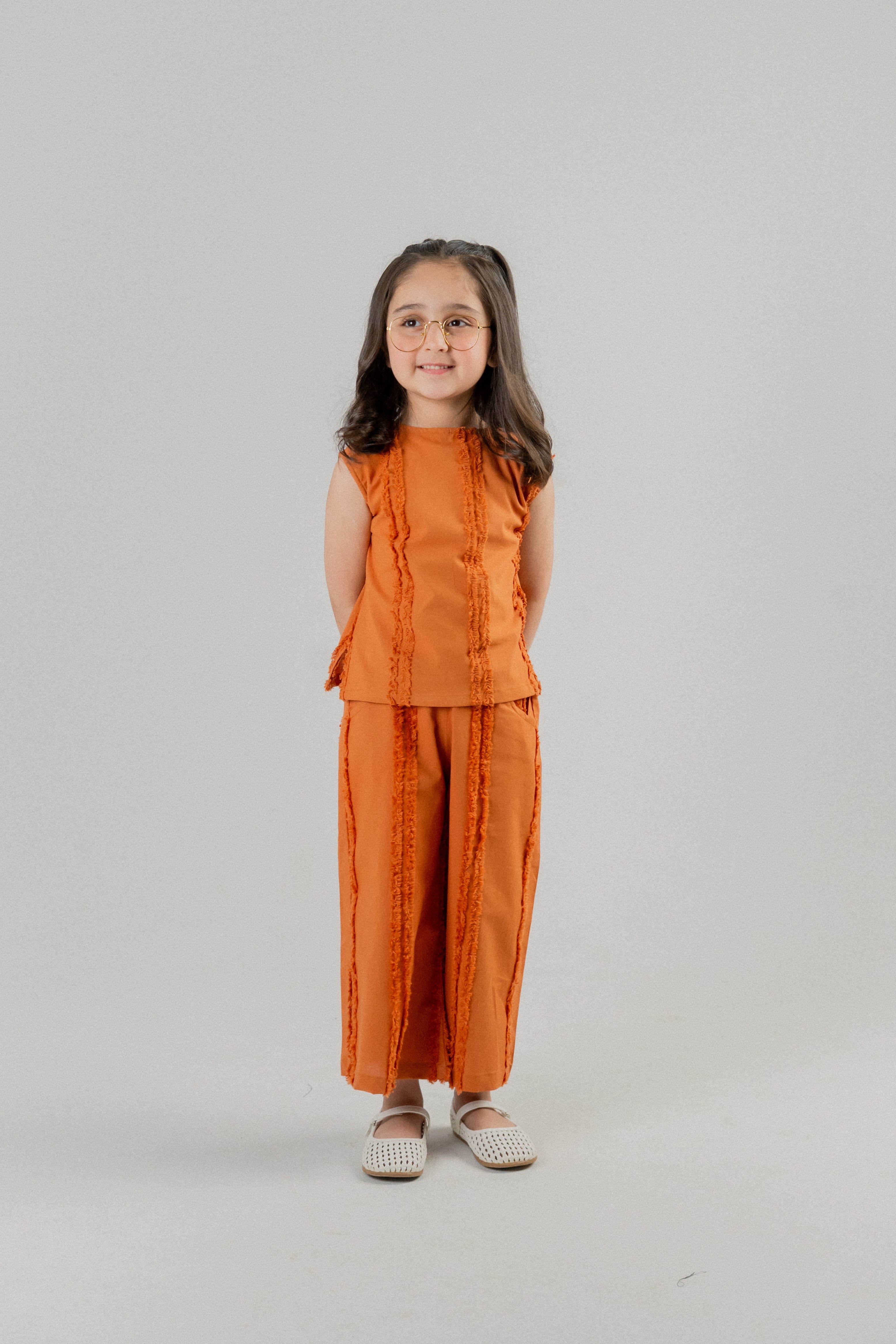 Girls Fringe Trim Co-ord Set – Orange