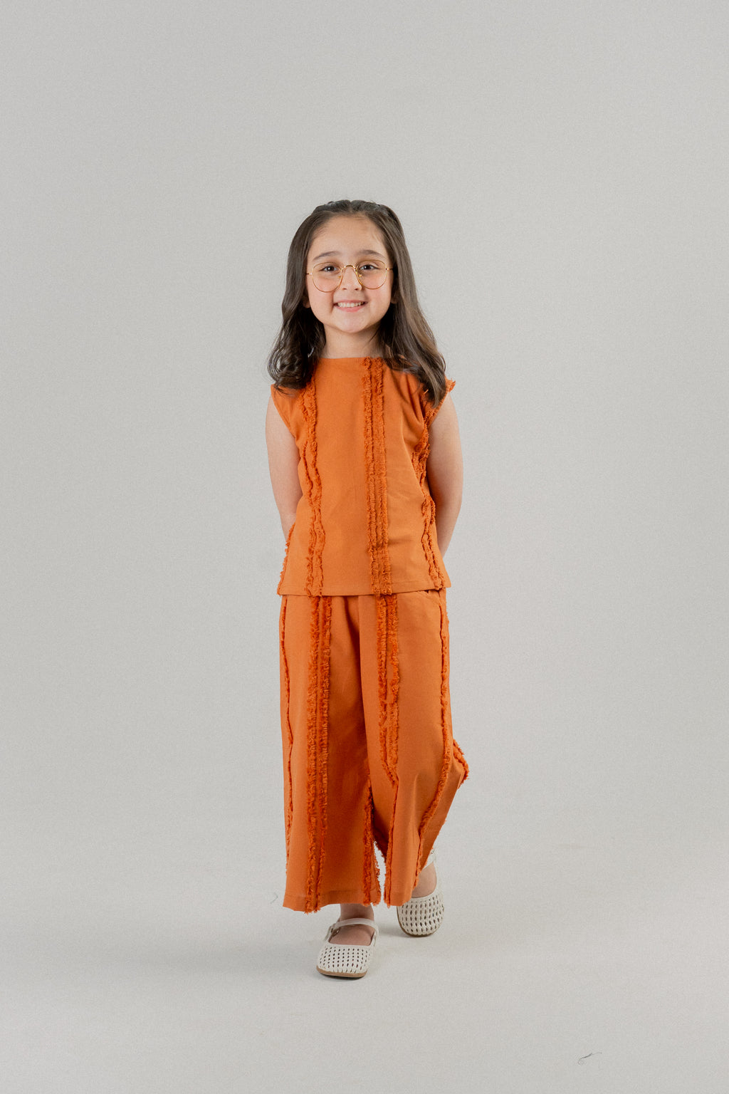 Girls Fringe Trim Co-ord Set – Orange