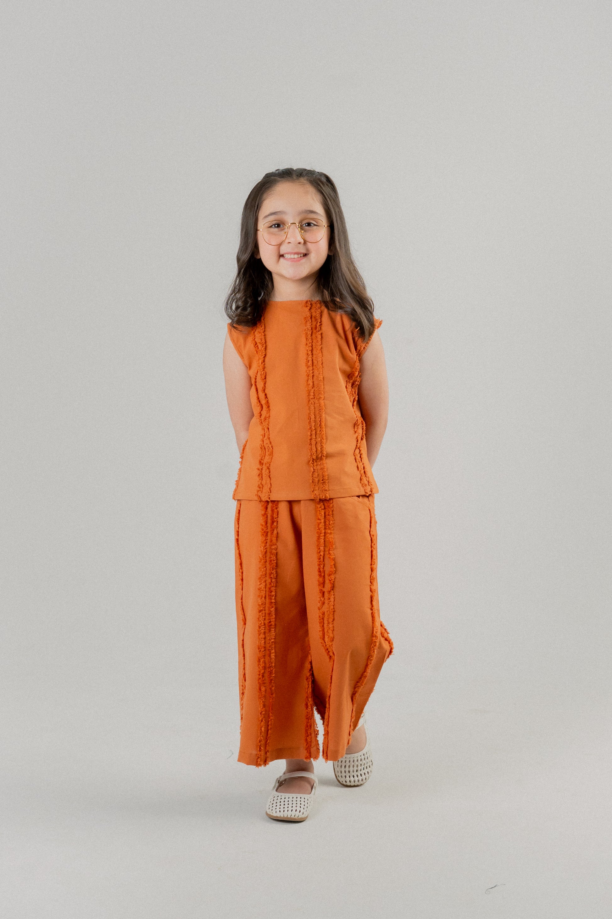Girls Fringe Trim Co-ord Set – Orange