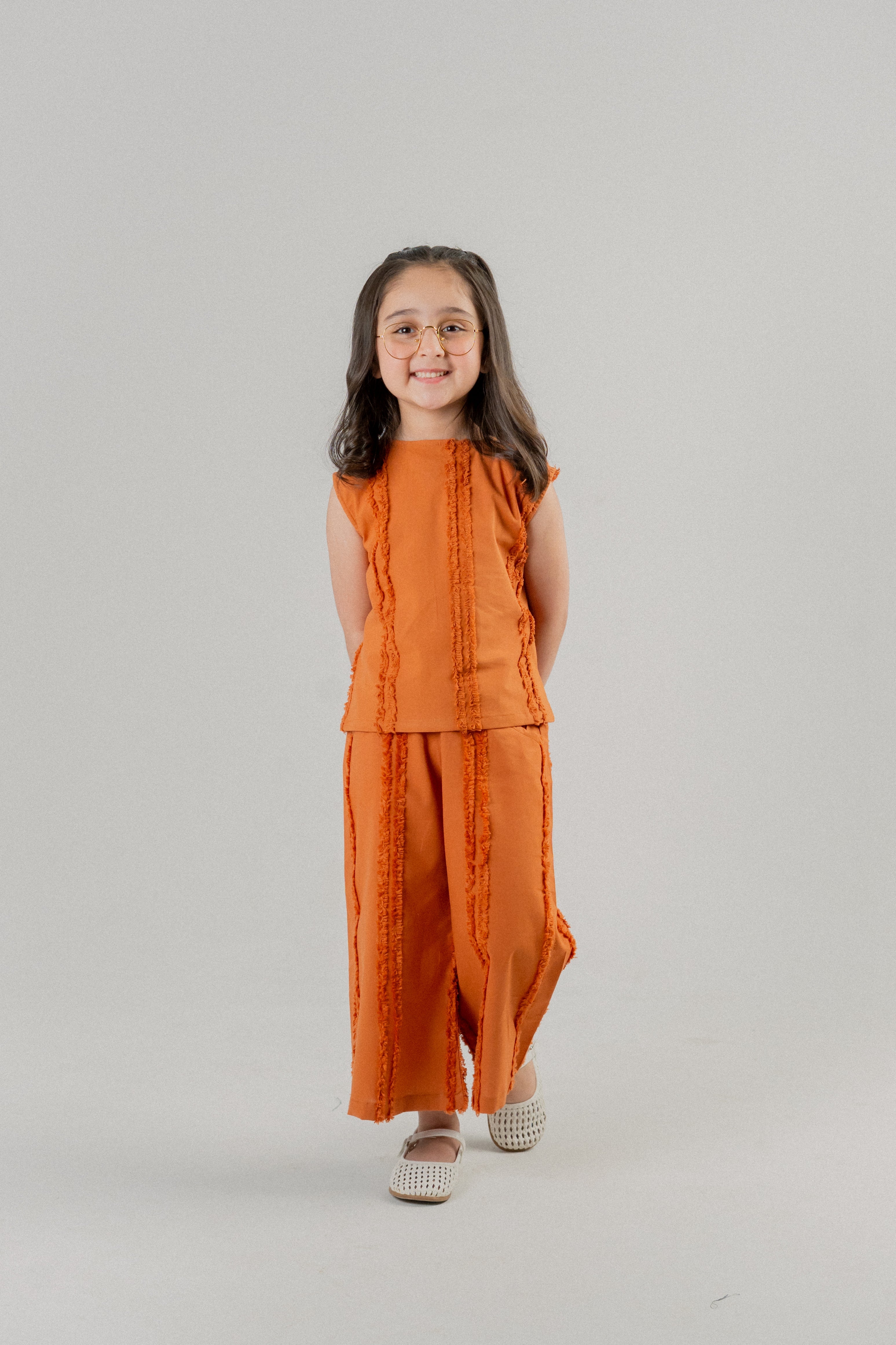 Girls Fringe Trim Co-ord Set – Orange