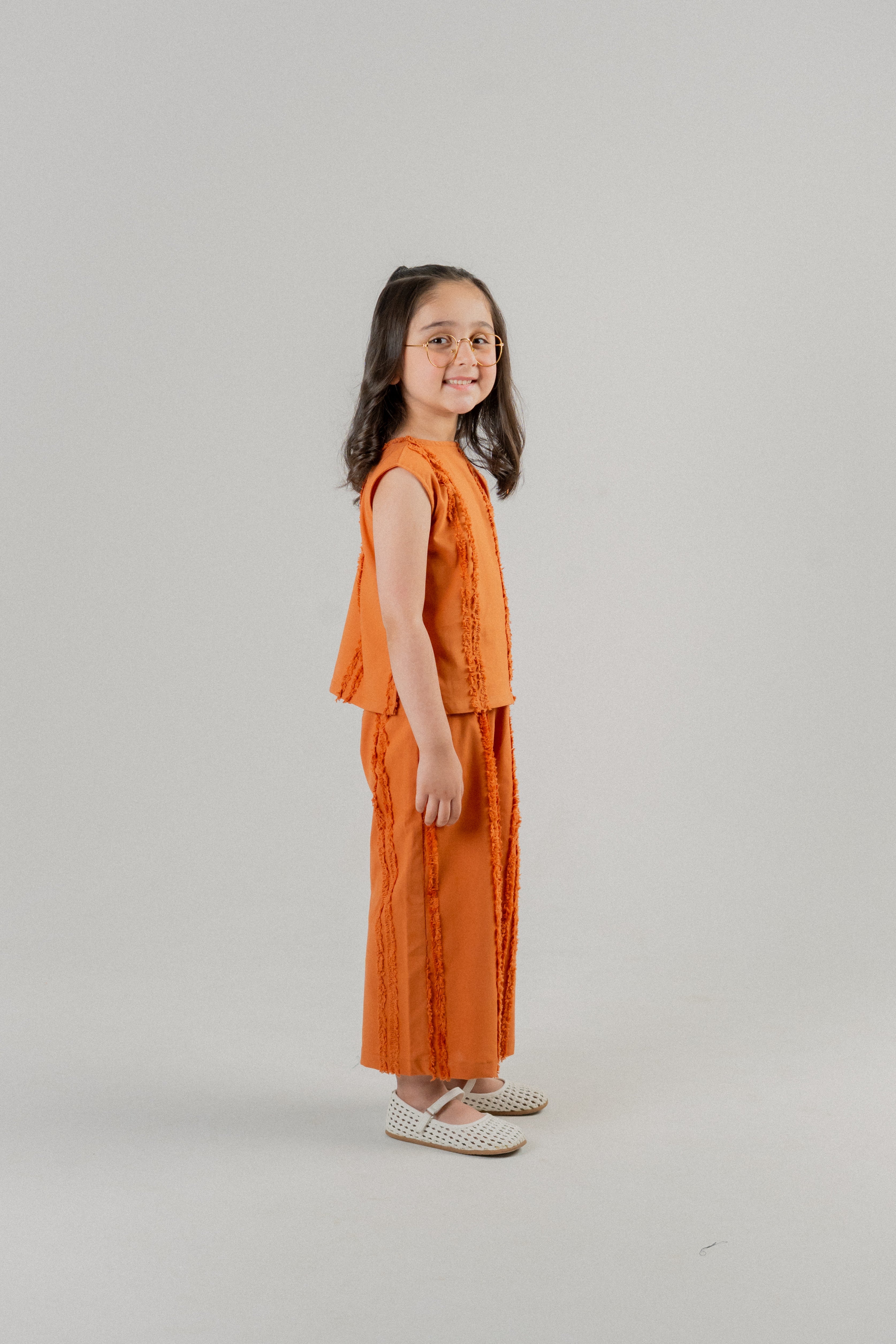 Girls Fringe Trim Co-ord Set – Orange