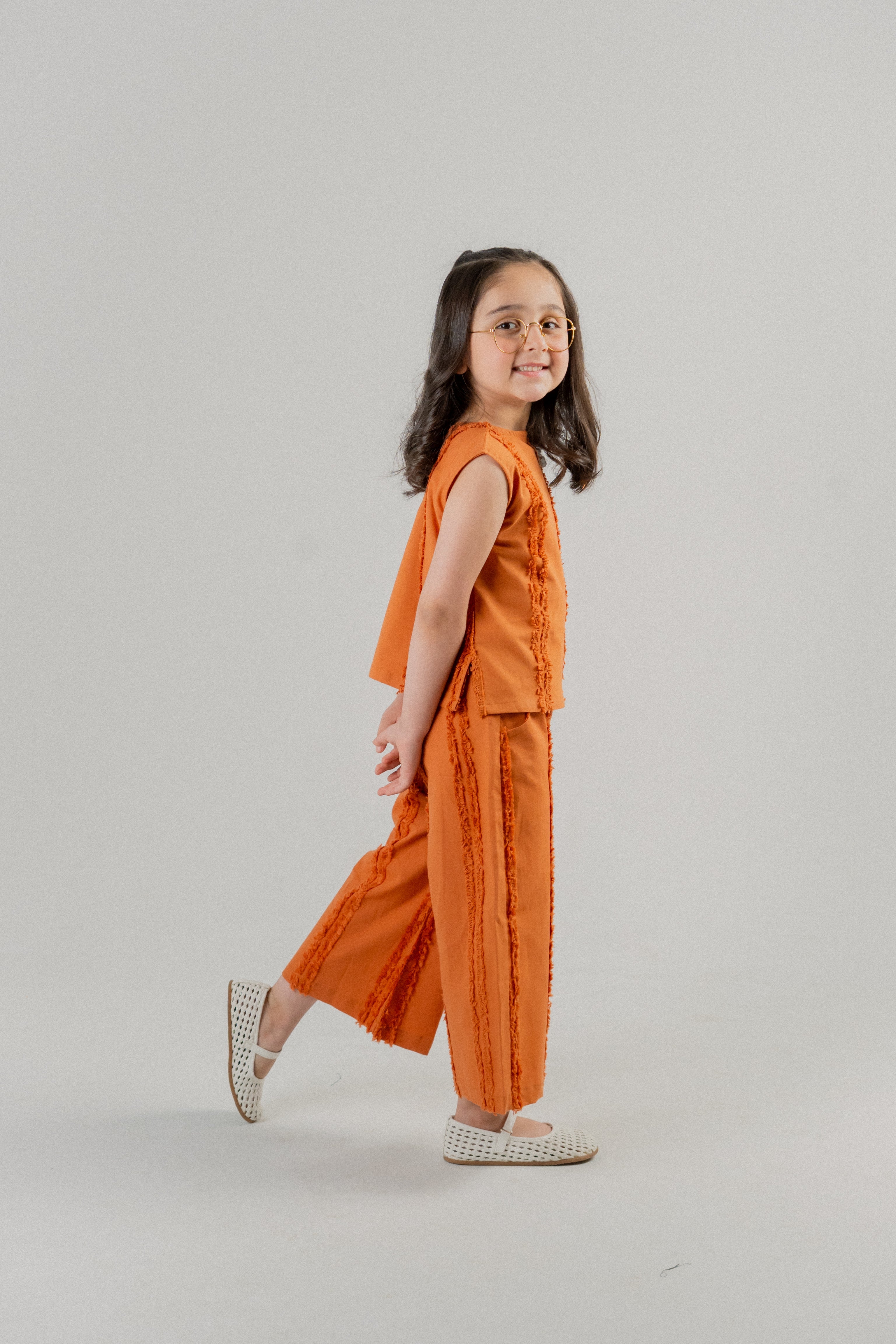 Girls Fringe Trim Co-ord Set – Orange