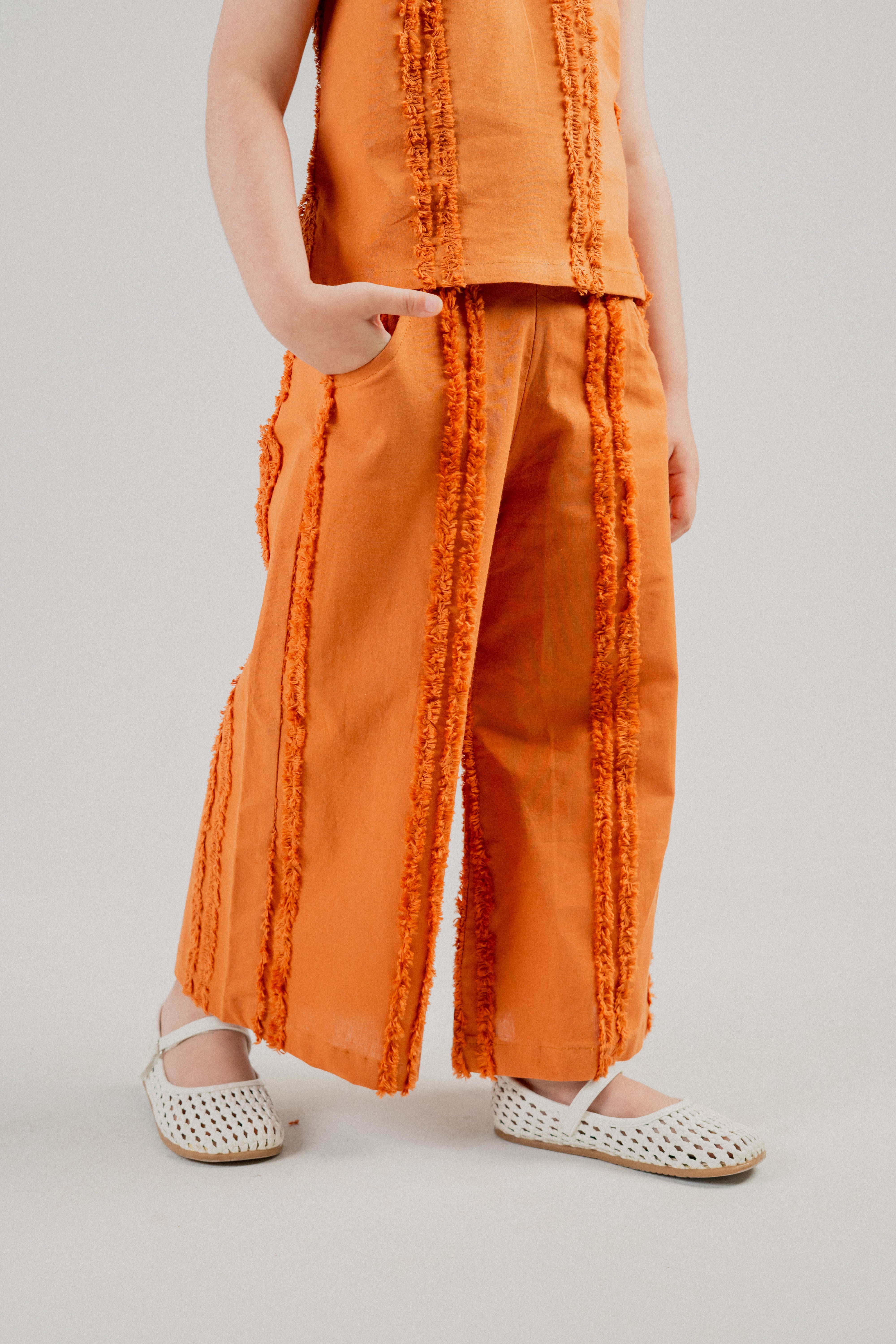 Girls Fringe Trim Co-ord Set – Orange