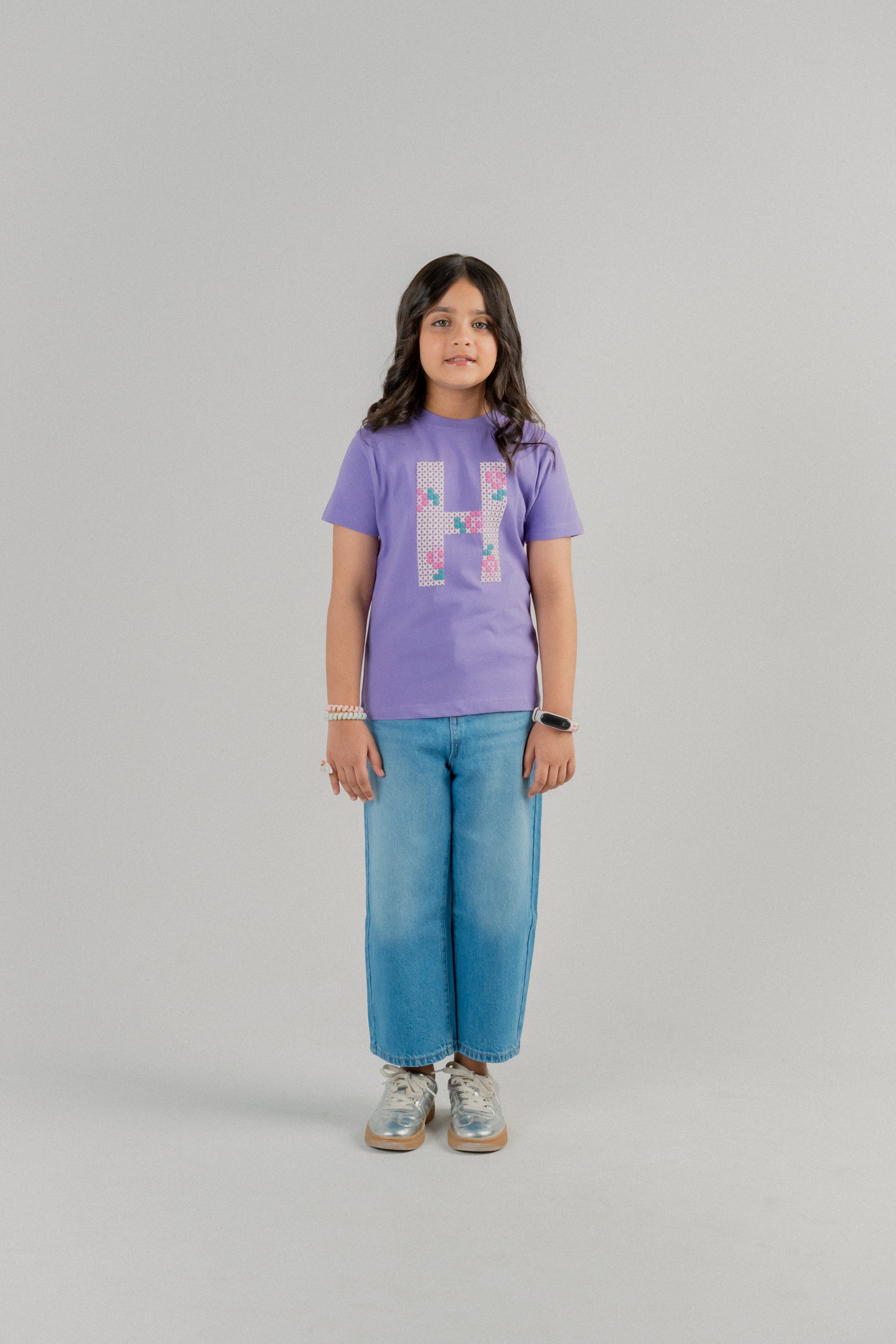 Girls Pixel Graphic T-Shirt – Purple
