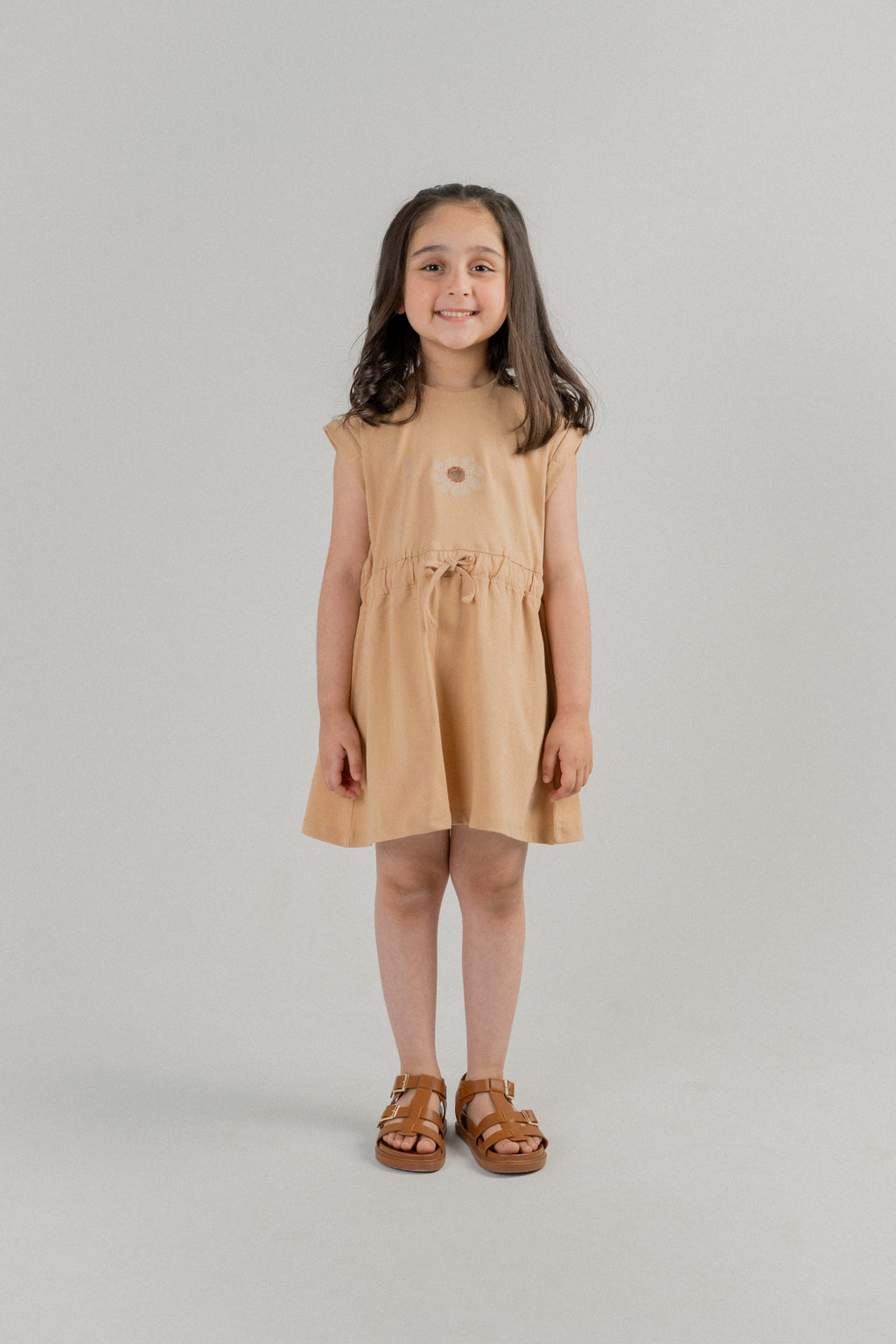 Little Girls Floral Embroidered Frock – Peach