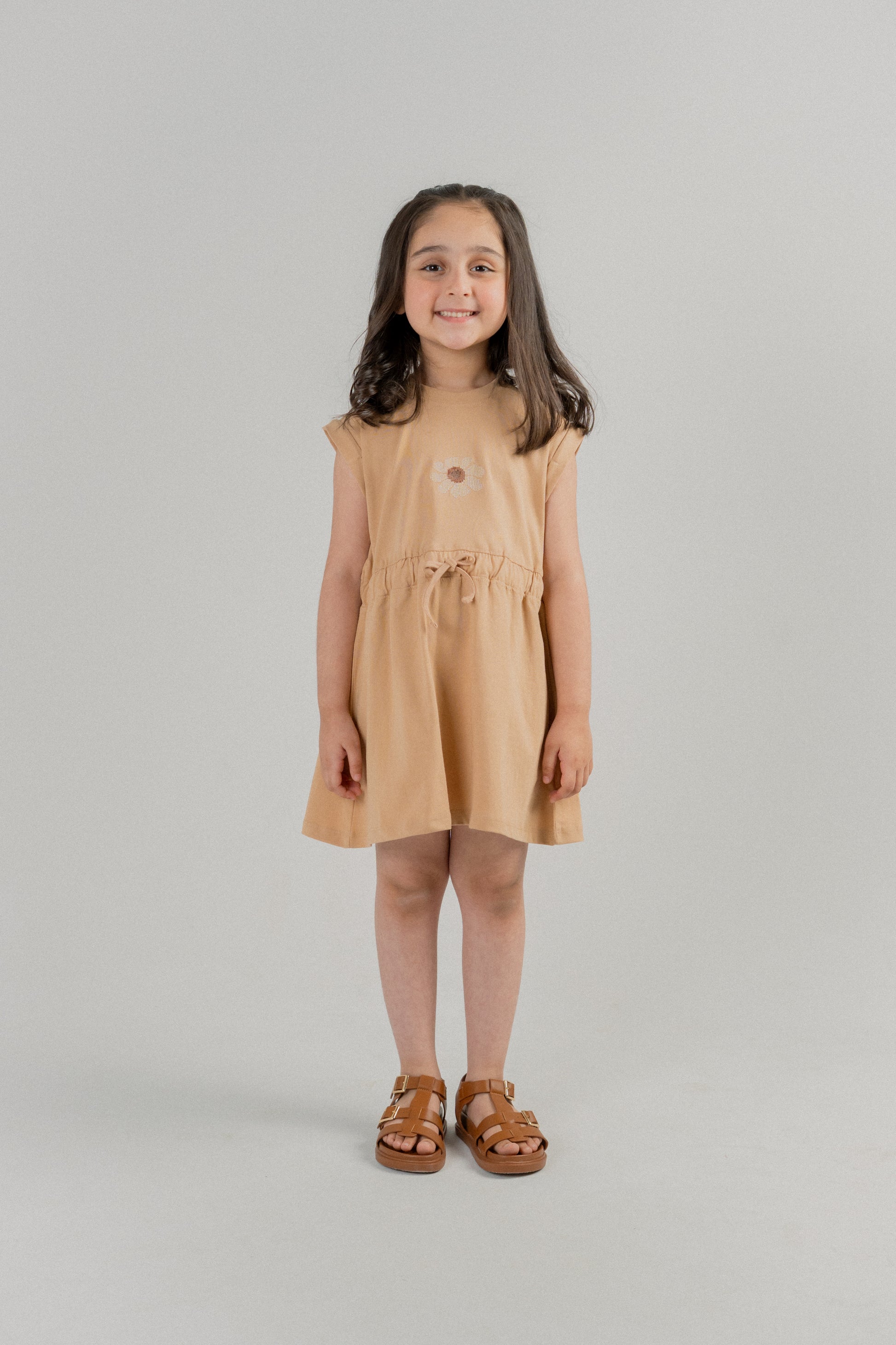 Little Girls Floral Embroidered Frock – Peach