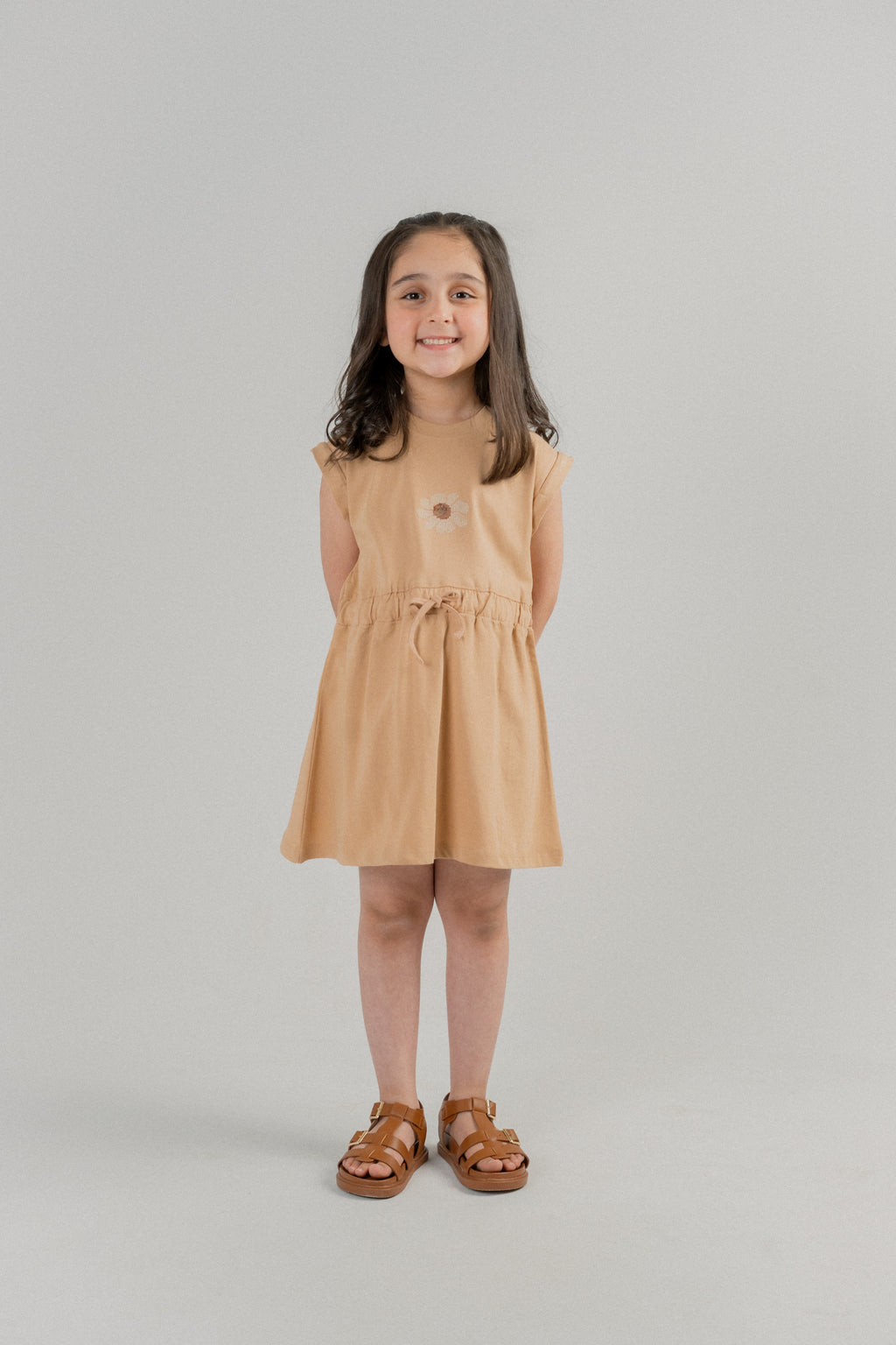 Little Girls Floral Embroidered Frock – Peach