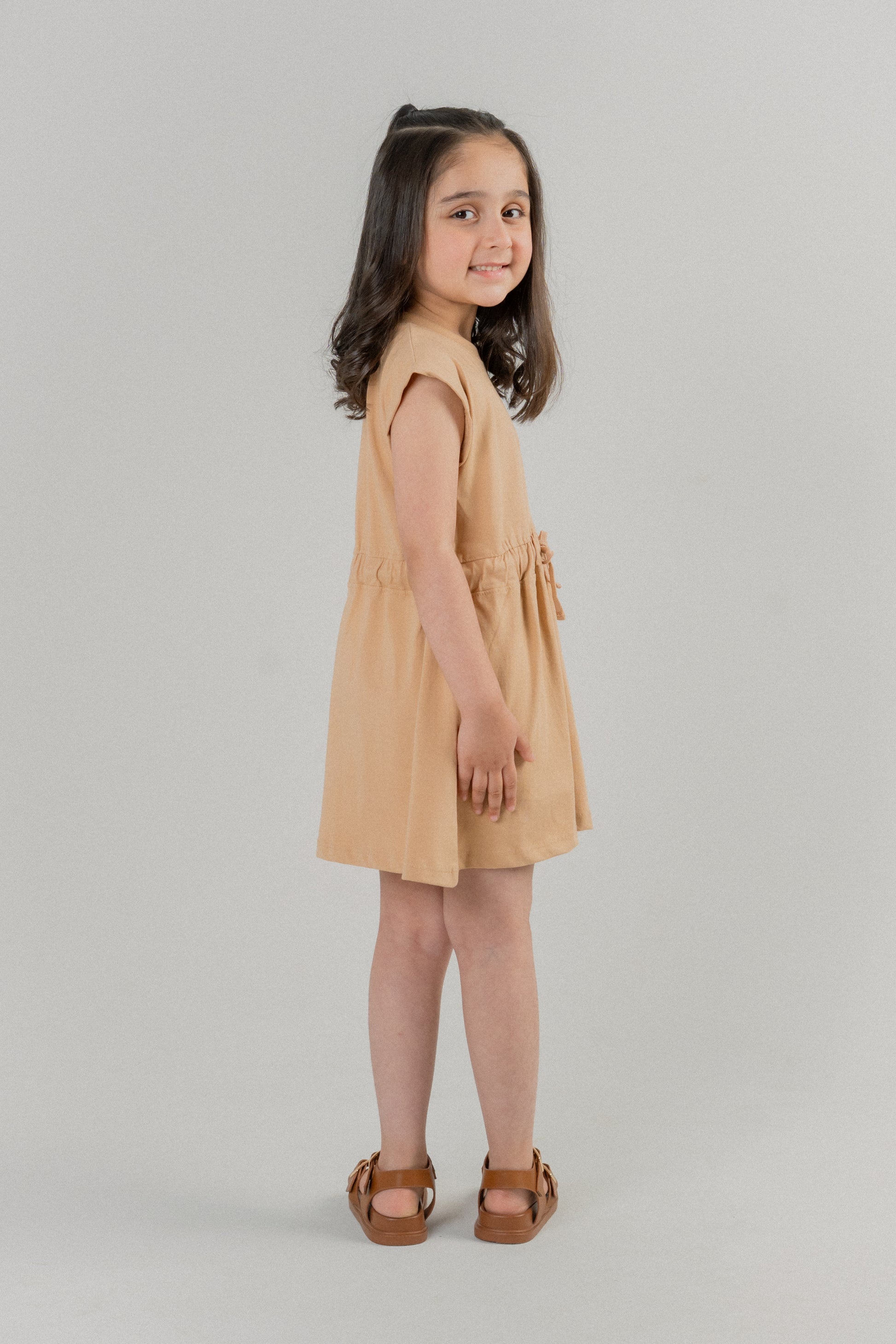 Little Girls Floral Embroidered Frock – Peach