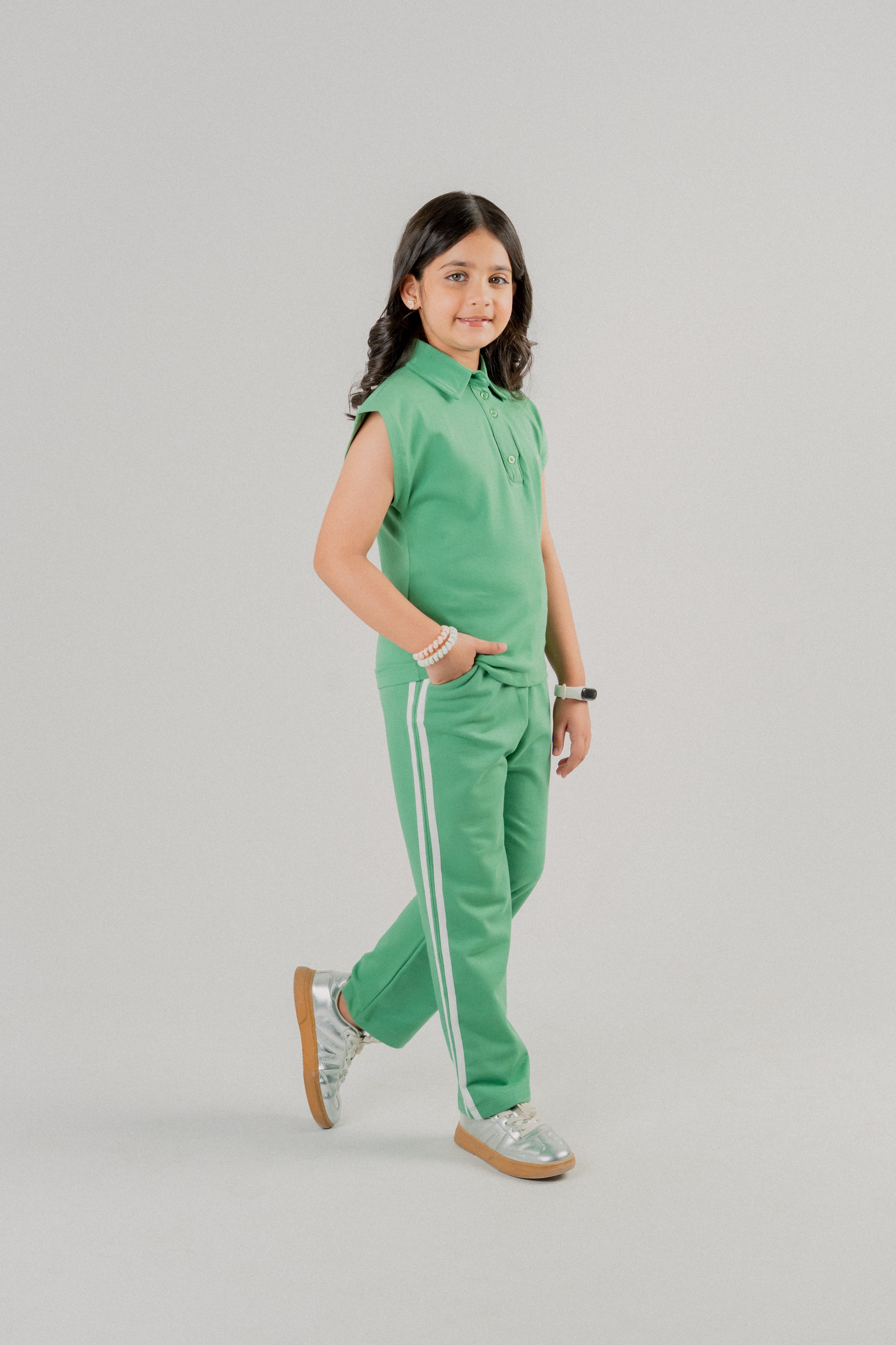 Girls Sleeveless Co-ord Set – Green