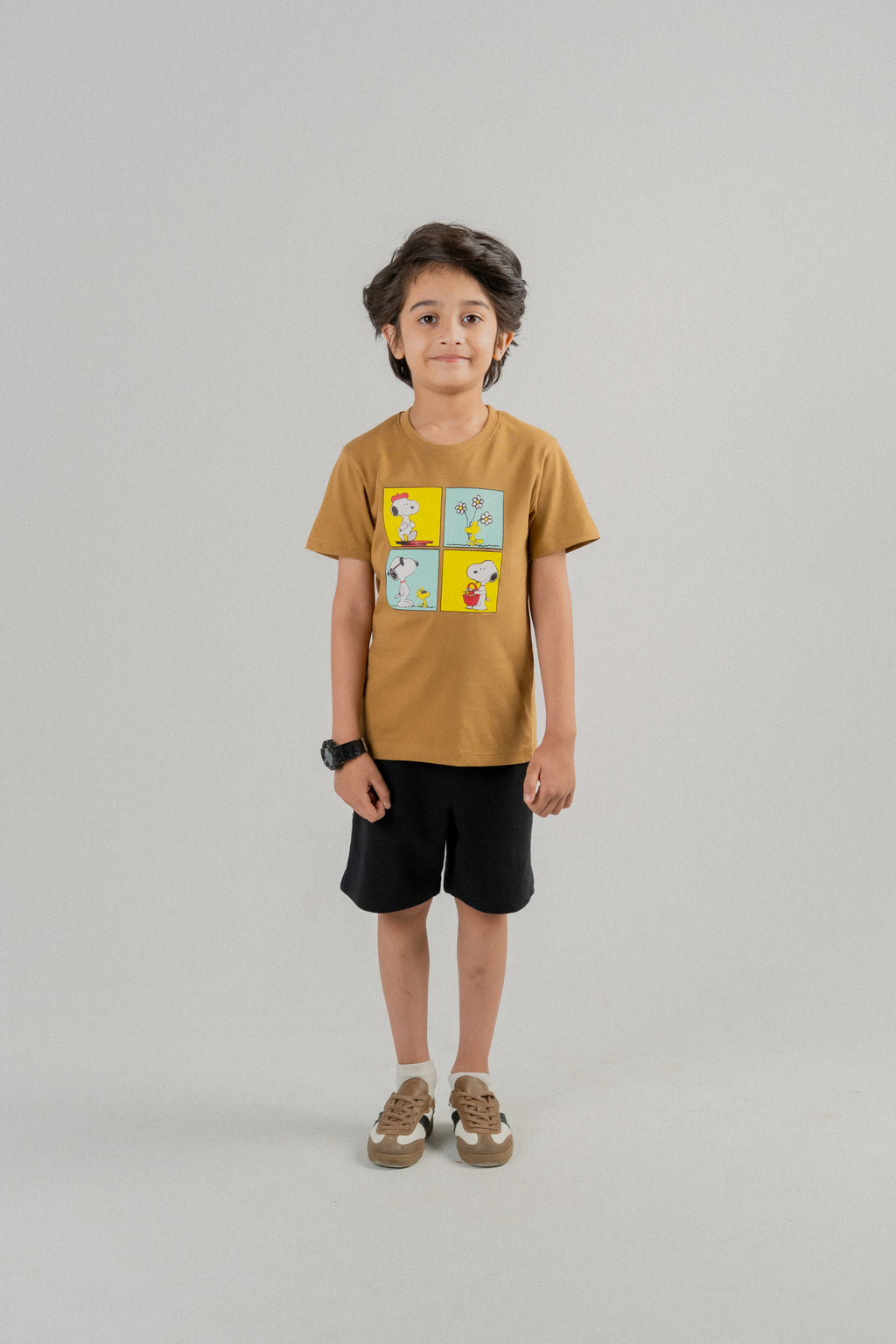 Little Boys Snoopy Graphic T-Shirt – Camel Brown