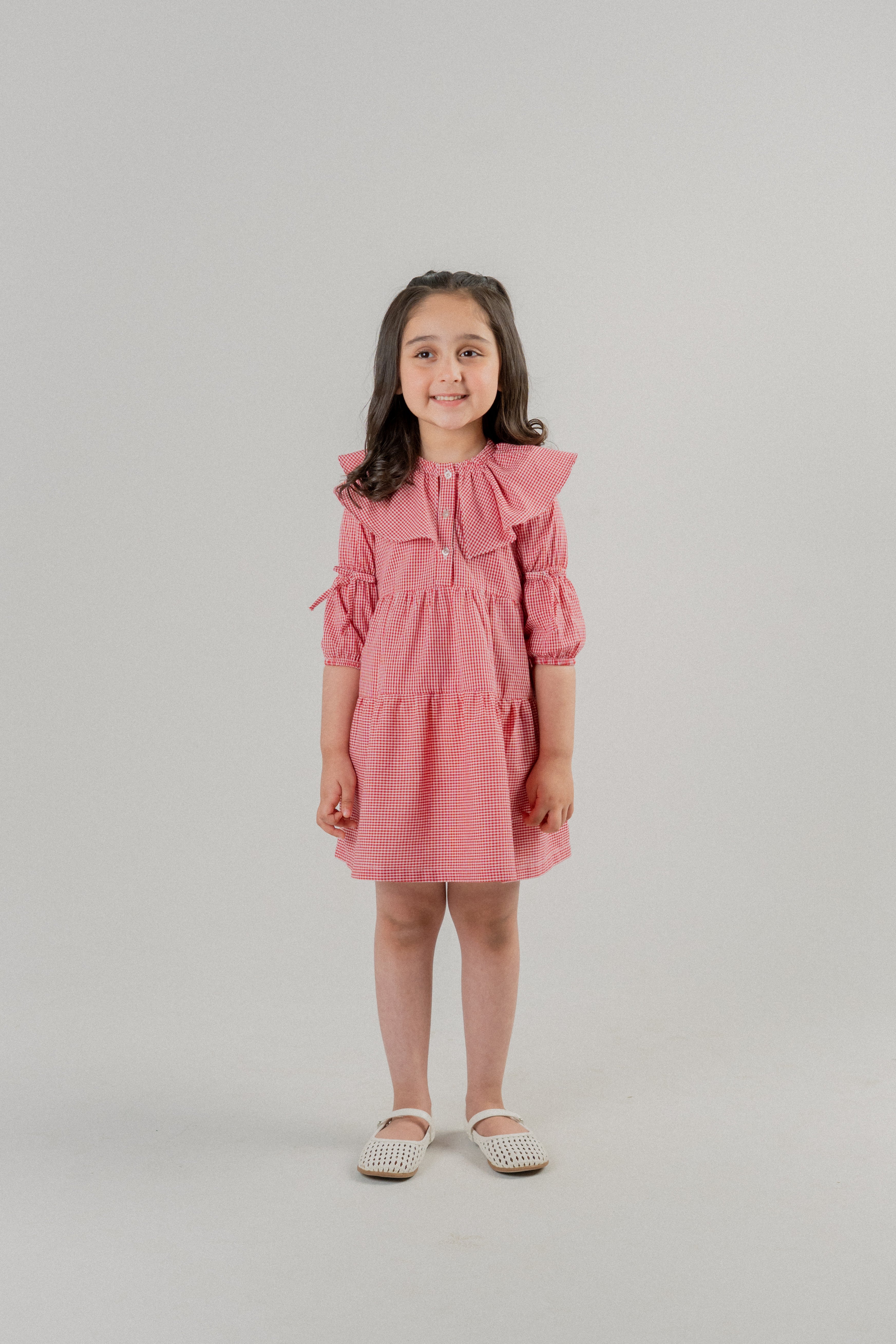 Girls Gingham Ruffle Frock – Red Check