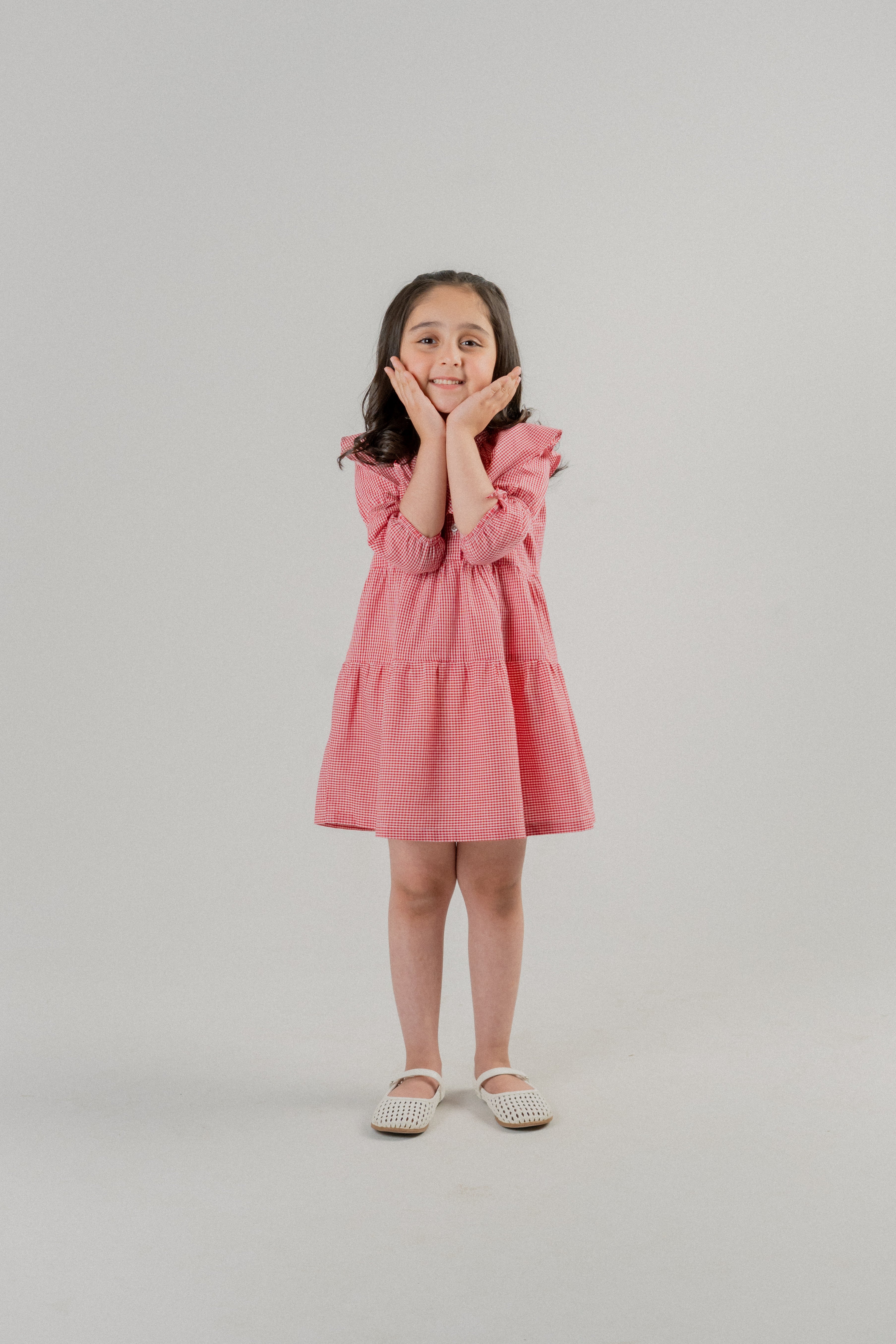 Girls Gingham Ruffle Frock – Red Check