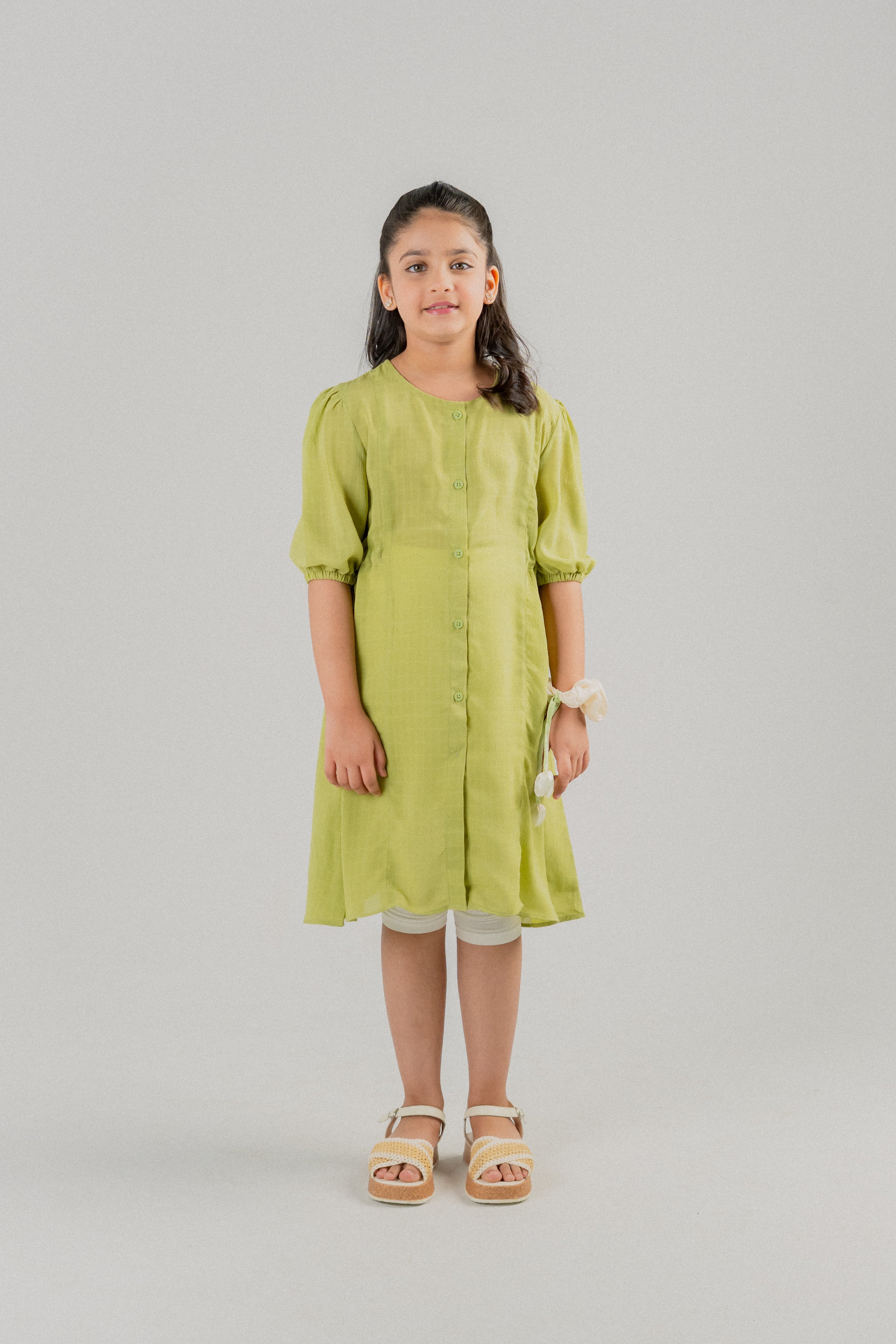 Girls Button-Down Frock – Lime Green