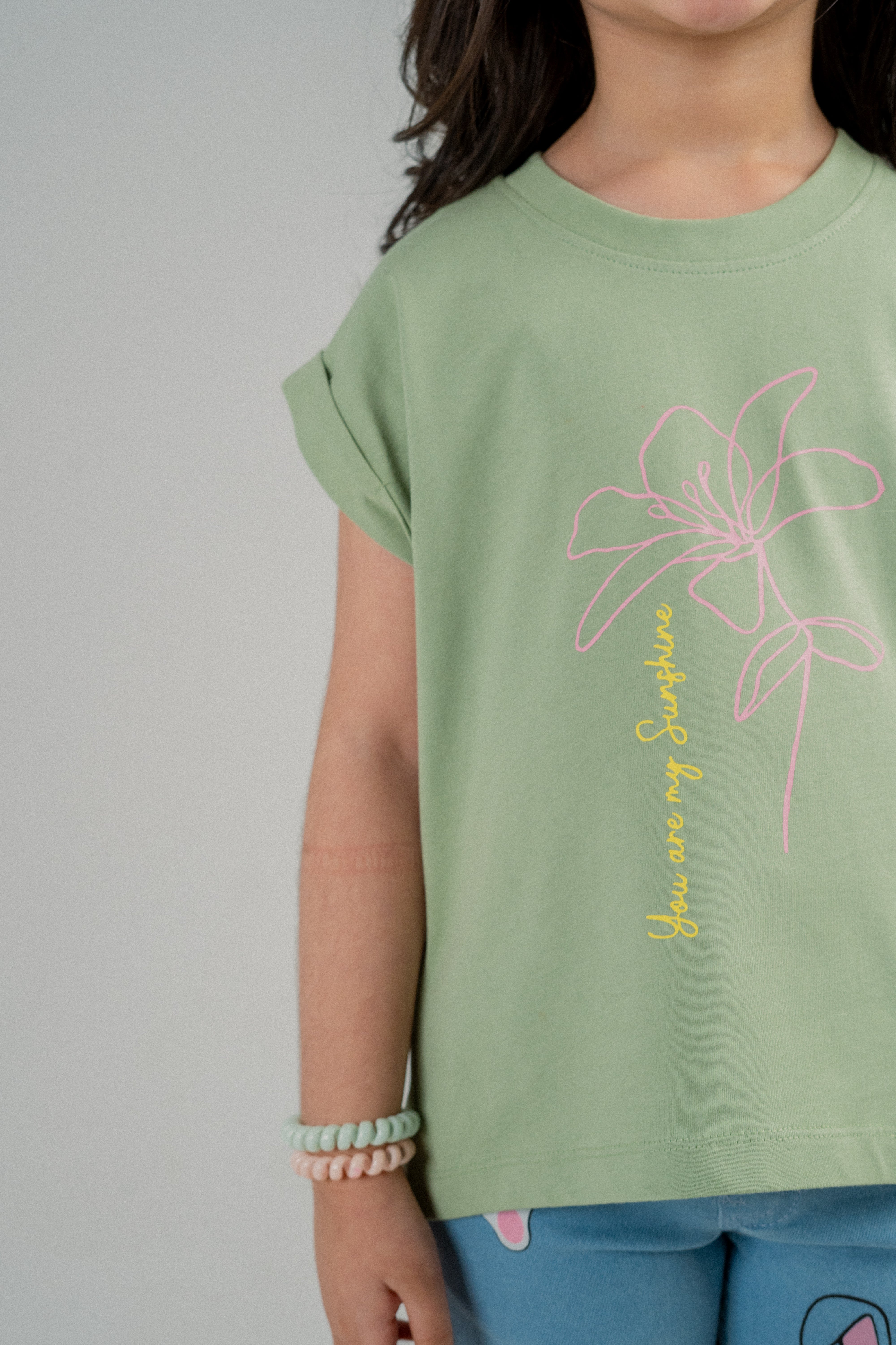 Girls Palm Tree Graphic T-Shirt – Sage Green