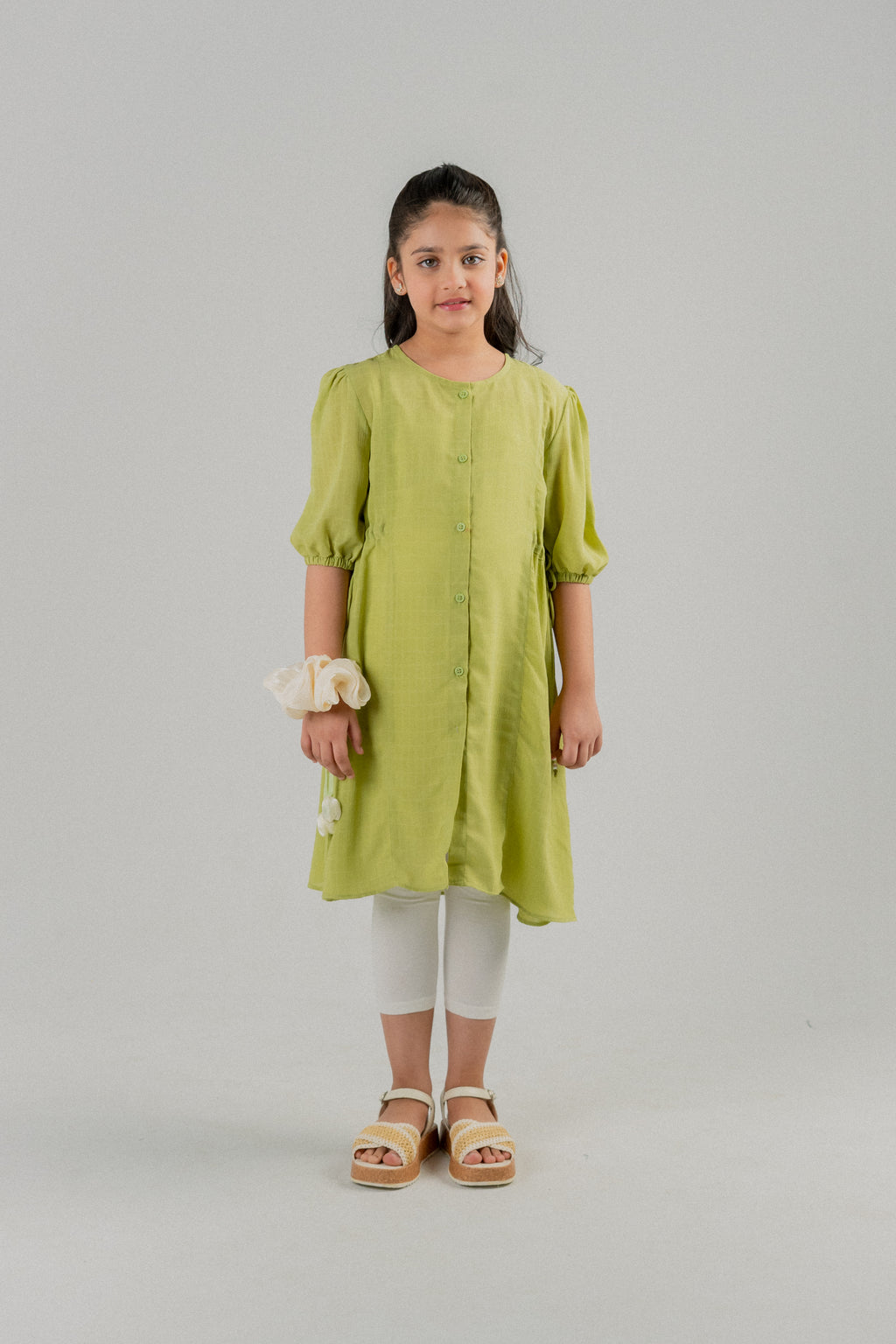 Girls Button-Down Frock – Lime Green